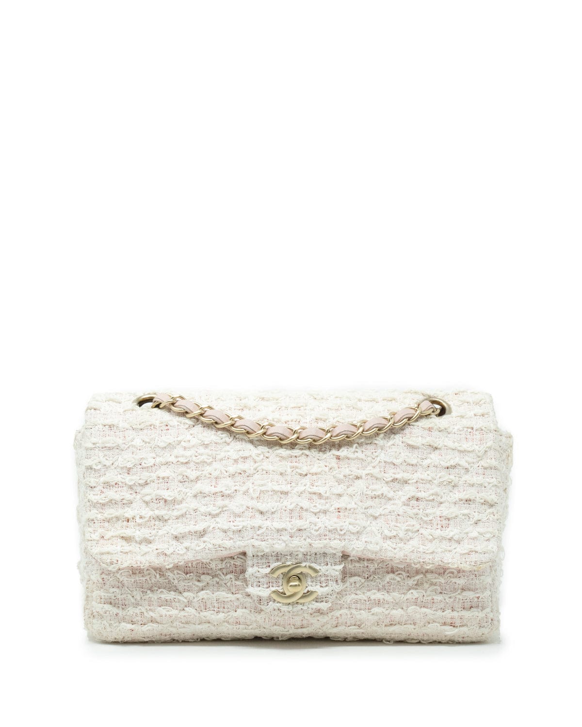 Chanel Chanel Single Flap Rose/White Tweed Crossbody Bag - AWL2652