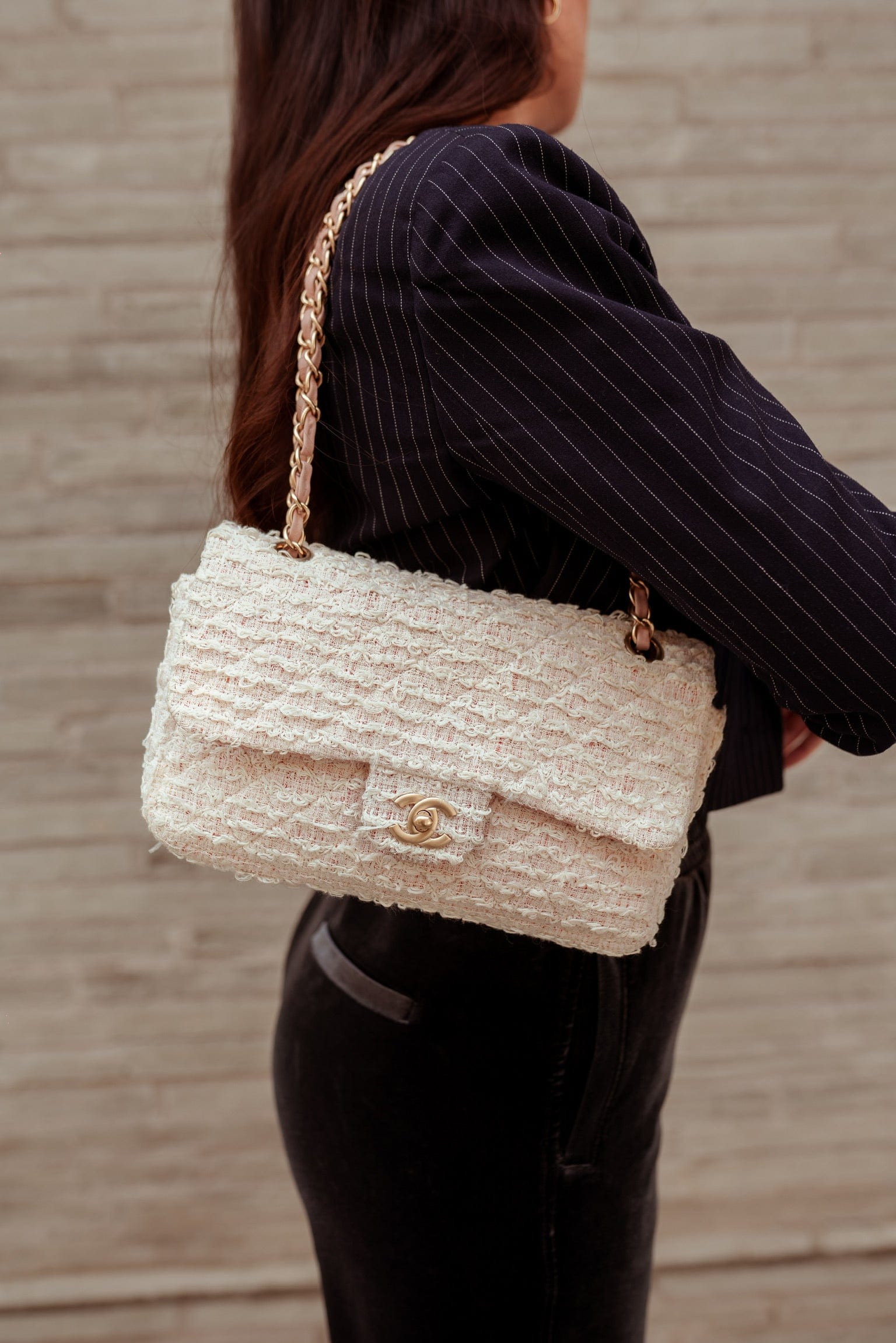 Chanel Chanel Single Flap Rose/White Tweed Crossbody Bag - AWL2652