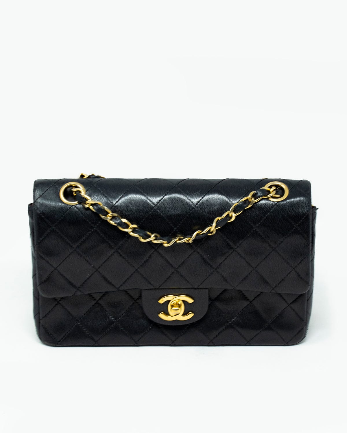 Chanel Chanel small black lambskin flap bag gold hardware ASL2346