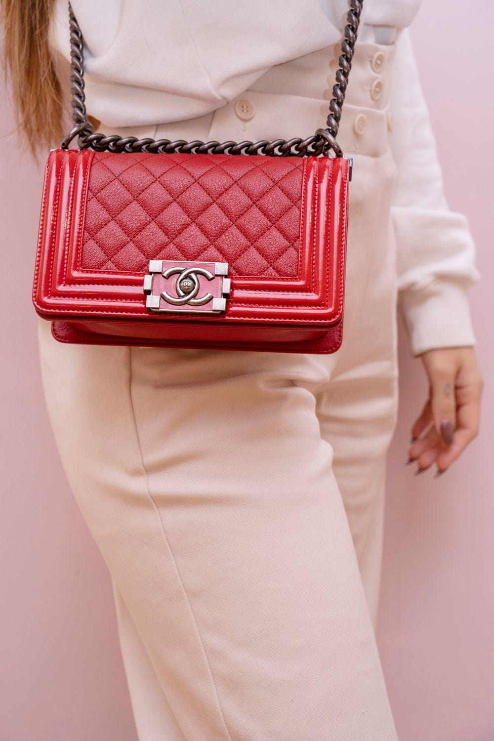 Chanel Chanel Small Red Caviar Leather Boy Bag - AGL1529