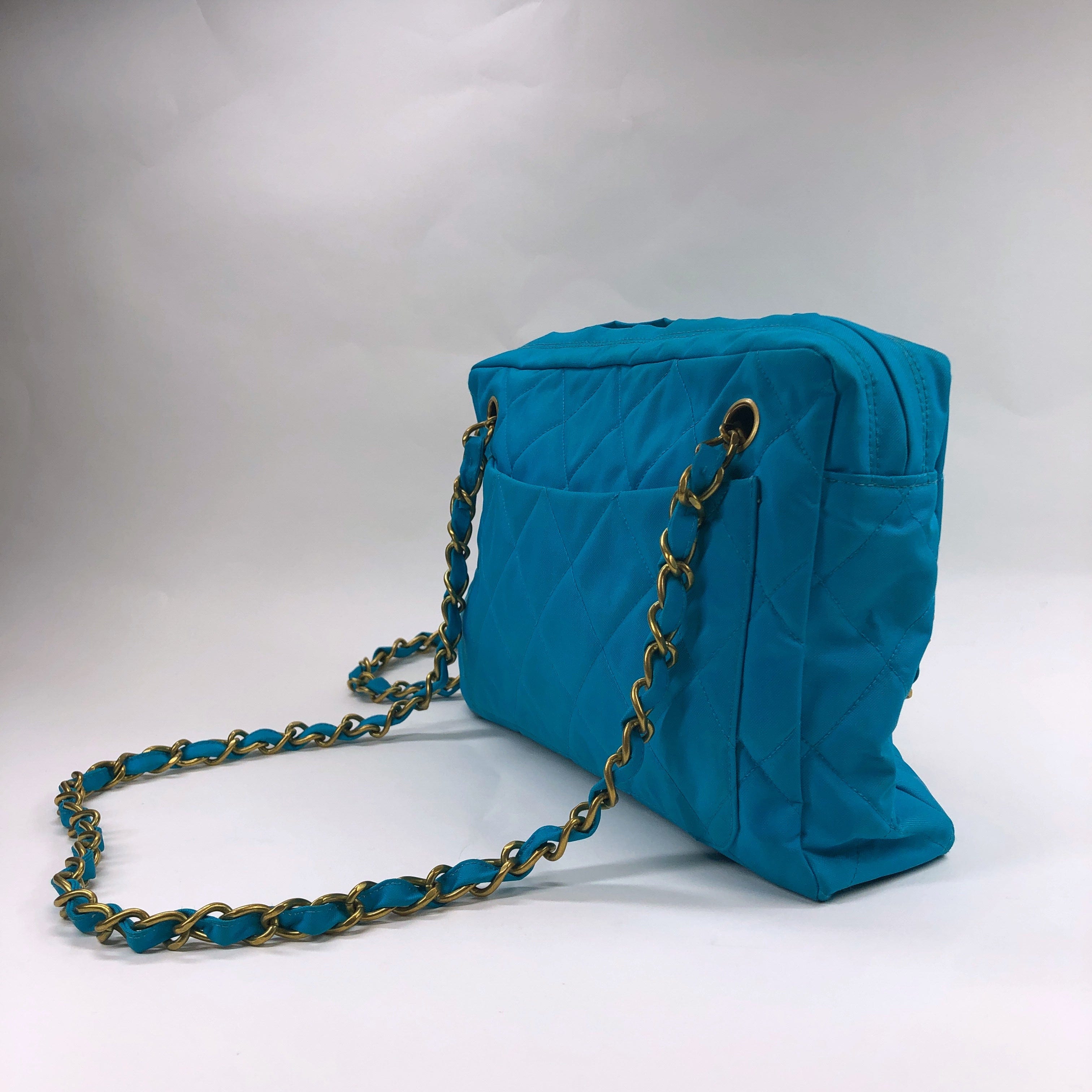 Chanel Chanel Turquoise Canvas  Shoulder Bag PXL2318