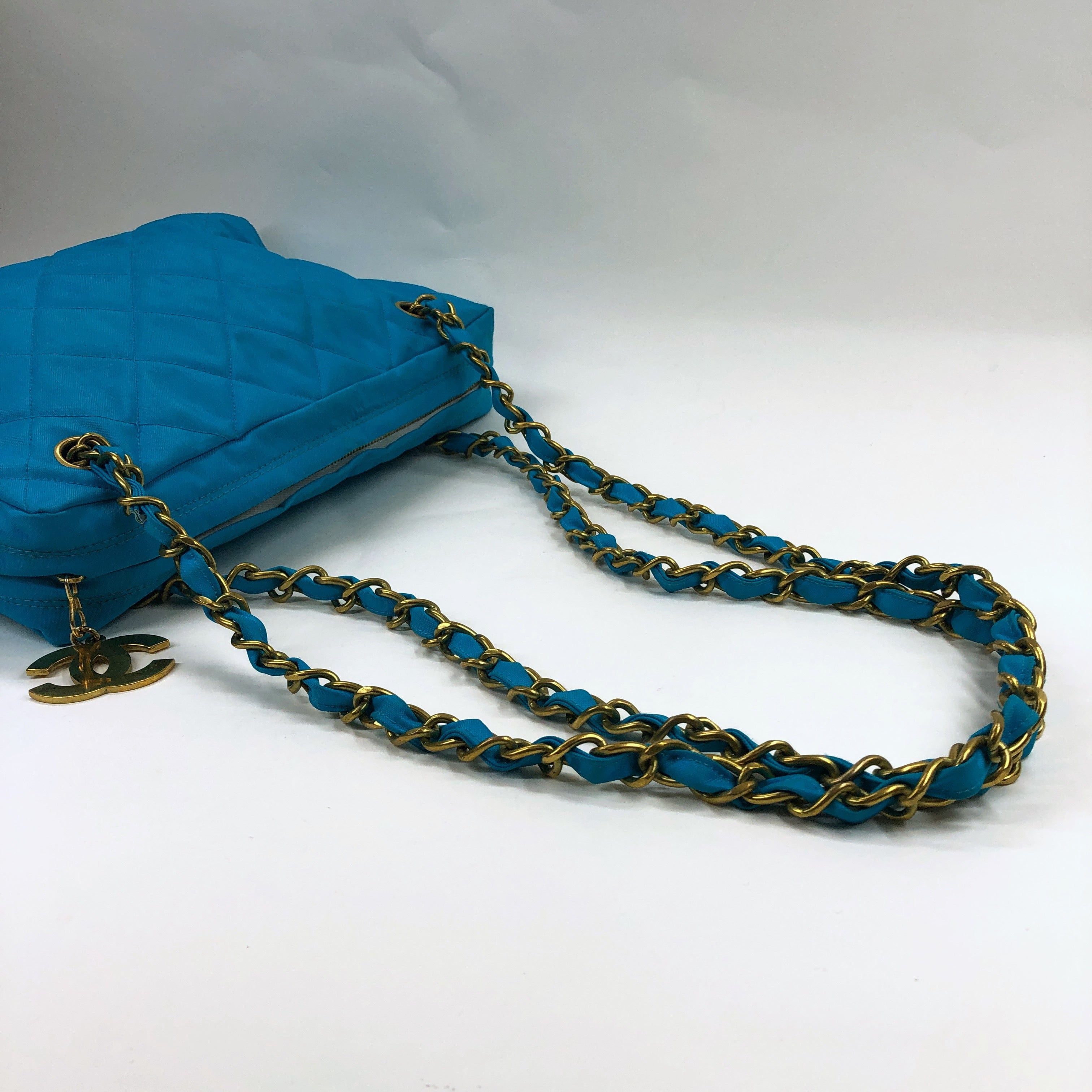 Chanel Chanel Turquoise Canvas  Shoulder Bag PXL2318