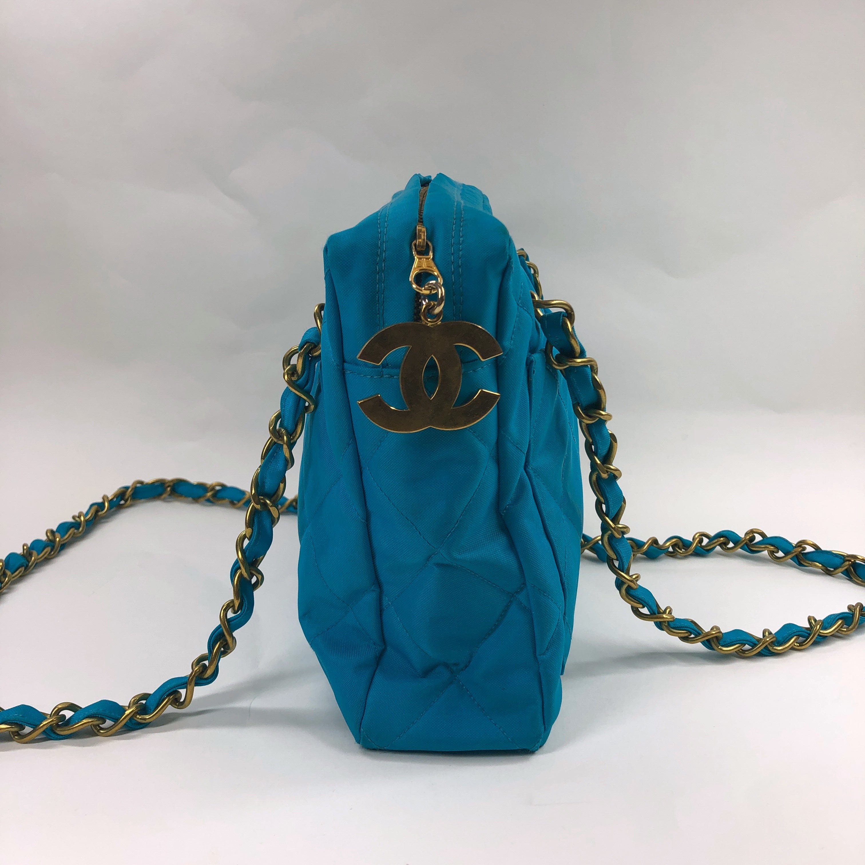 Chanel Chanel Turquoise Canvas  Shoulder Bag PXL2318