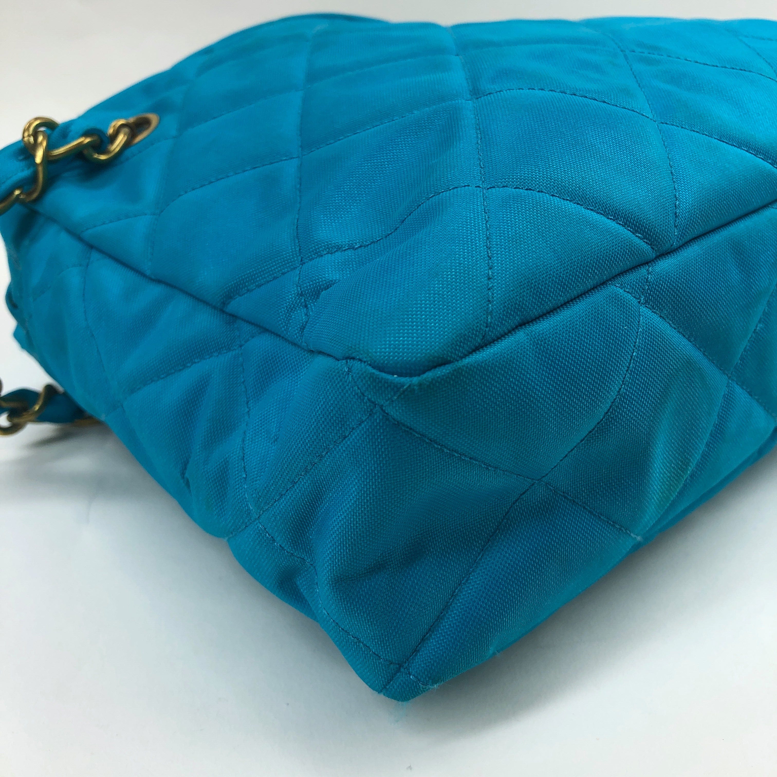 Chanel Chanel Turquoise Canvas  Shoulder Bag PXL2318