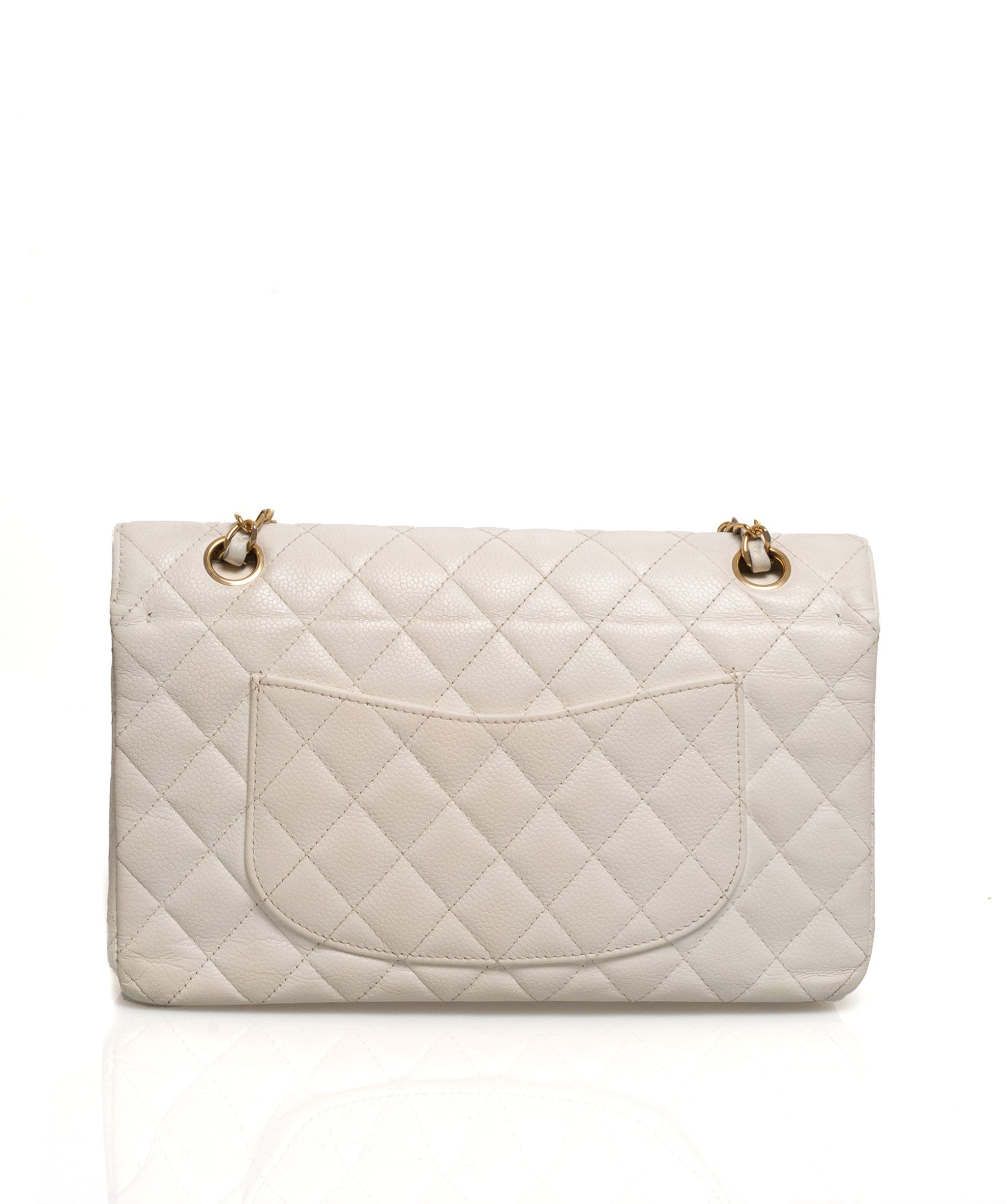 Chanel Chanel White Caviar Skin 10" Medium Double Classic Flap Bag - AWL1573