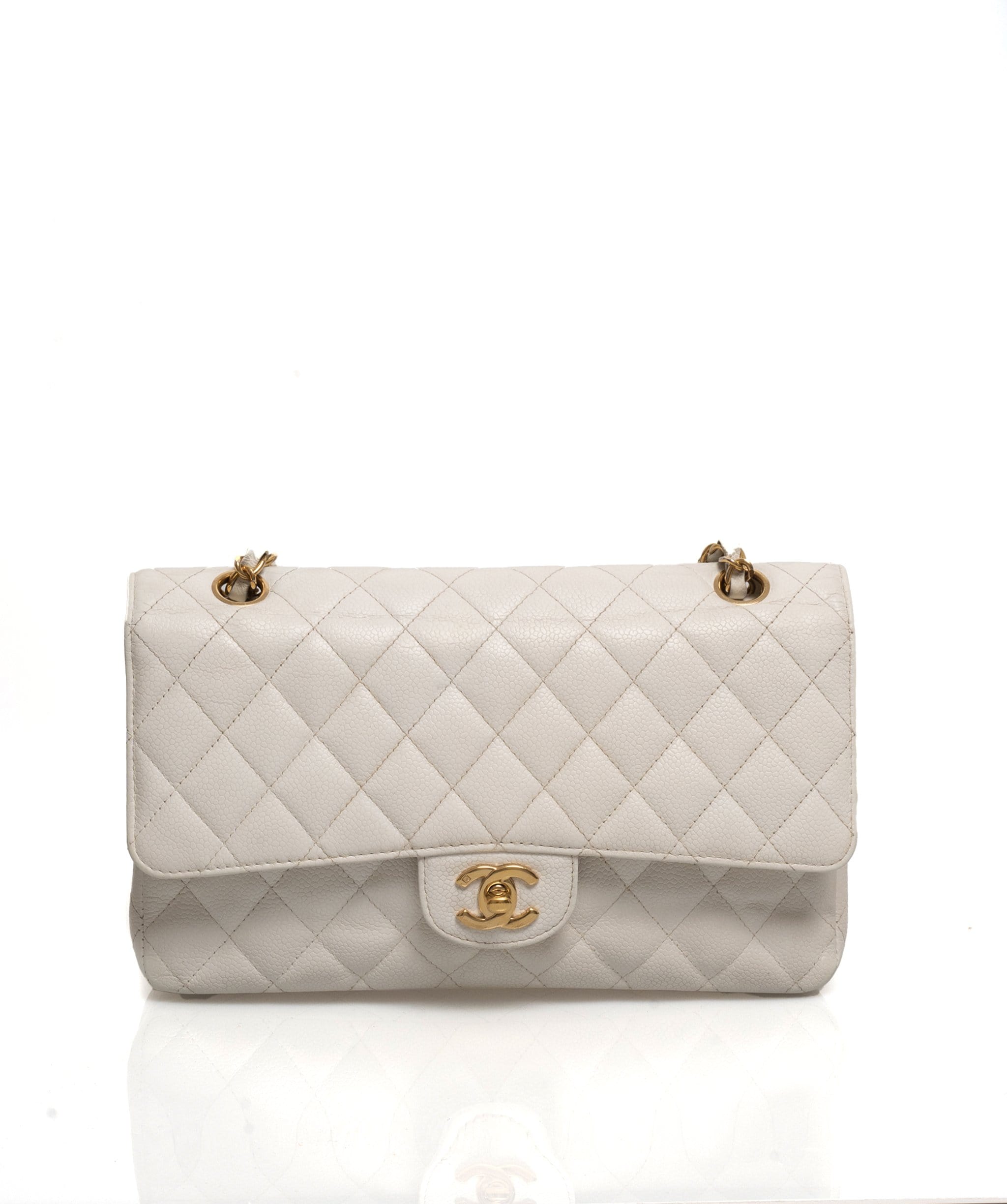 Chanel Chanel White Caviar Skin 10" Medium Double Classic Flap Bag - AWL1573