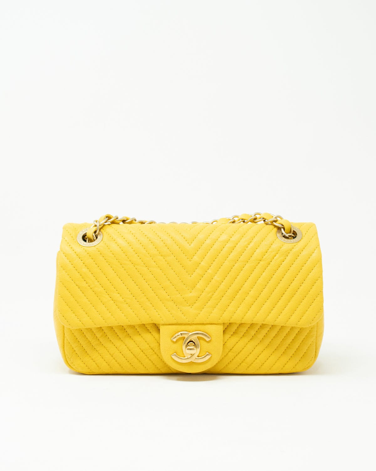 Chanel Chanel Yellow Chevron Leather Classic Flap Bag GHW - AGL1551