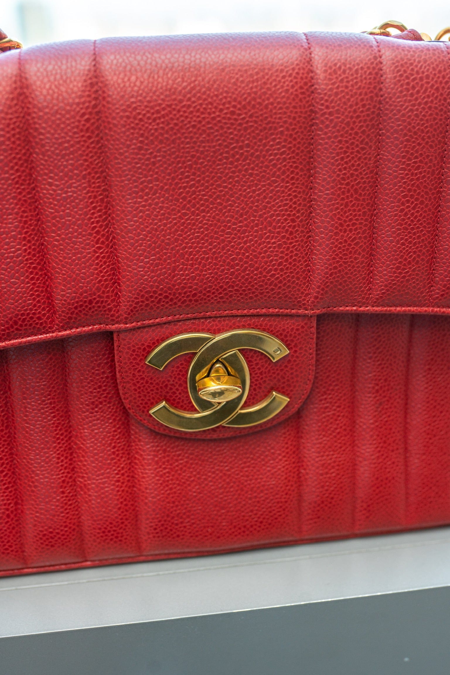 Chanel Mademoiselle Caviar Chain Shoulder Bag Red PXL1786