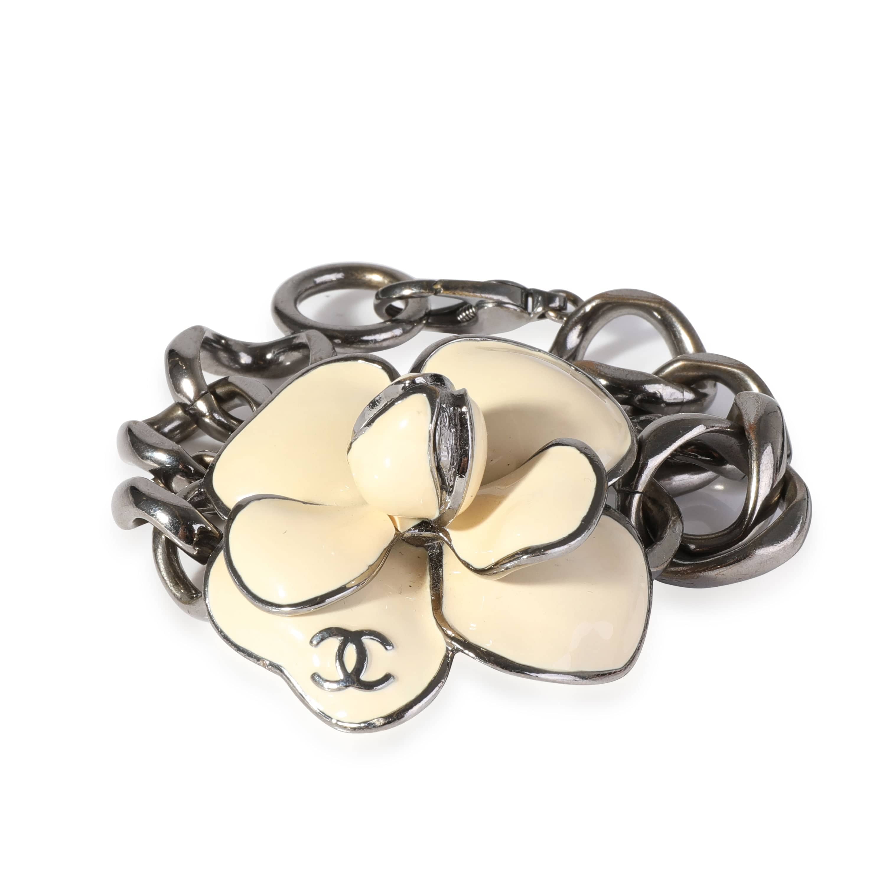 Chanel Chanel Blackened Metal Large Camellia  Flower Bracelet