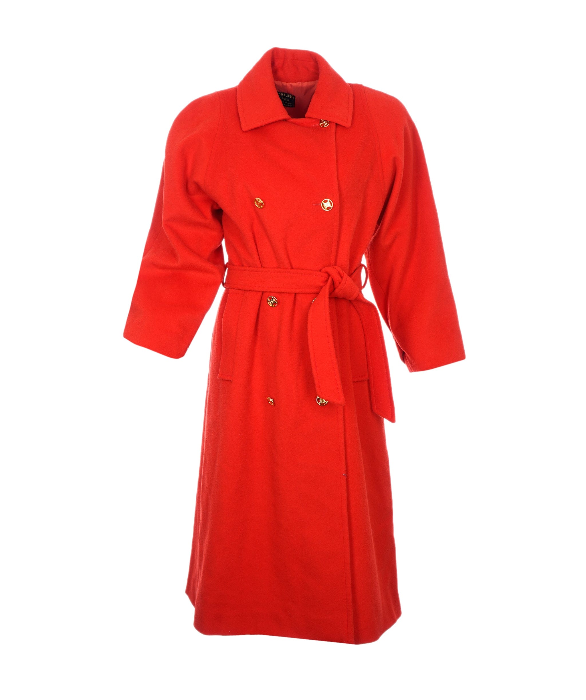 Chanel Celine Gold Button Long Coat Red ASL6972