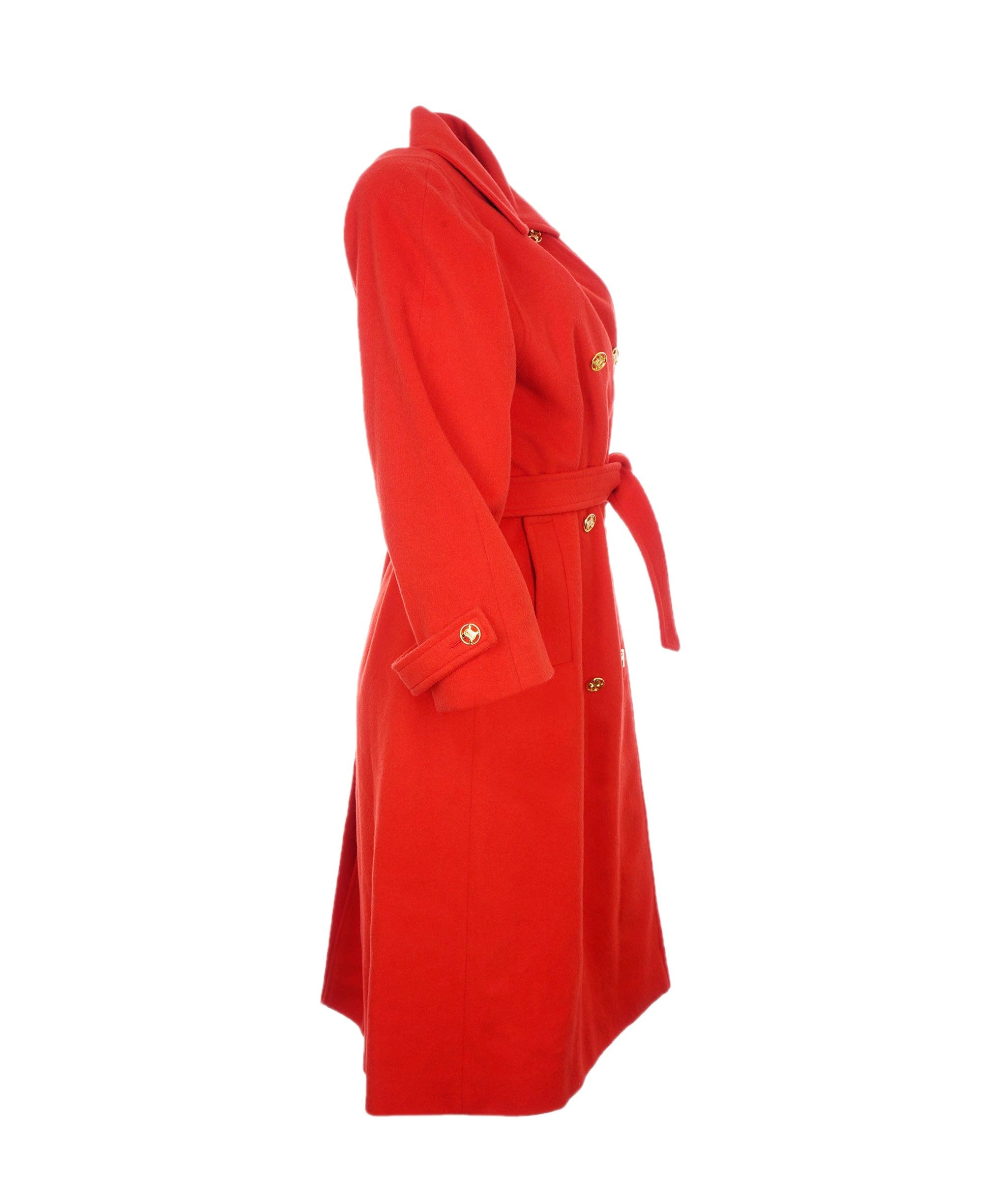 Chanel Celine Gold Button Long Coat Red ASL6972