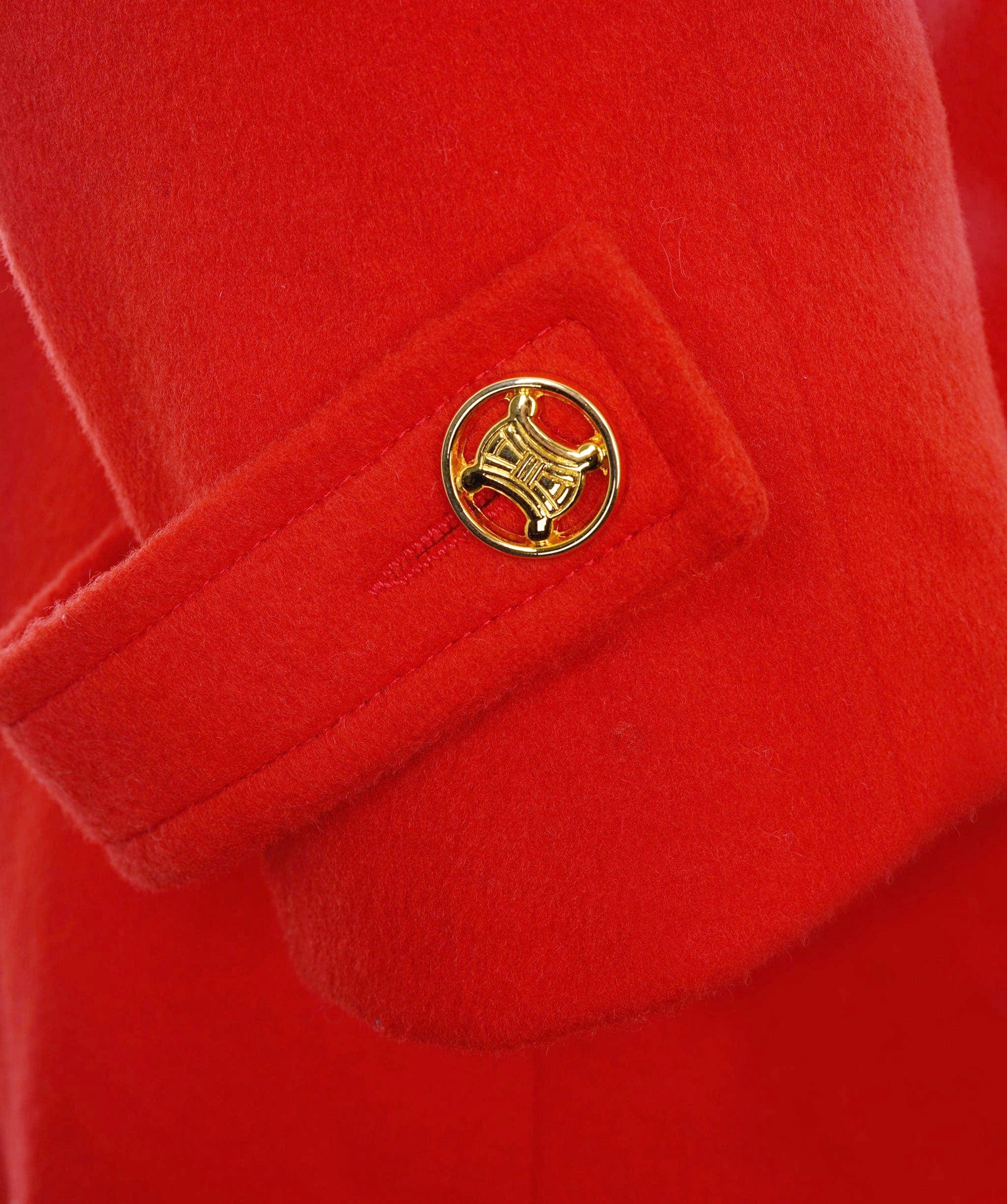 Chanel Celine Gold Button Long Coat Red ASL6972