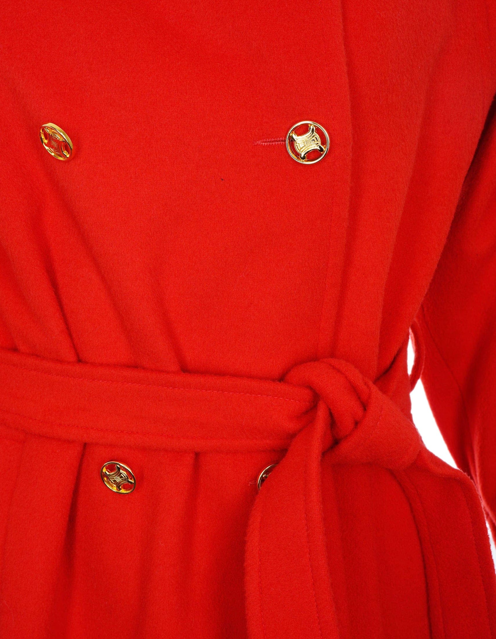 Chanel Celine Gold Button Long Coat Red ASL6972