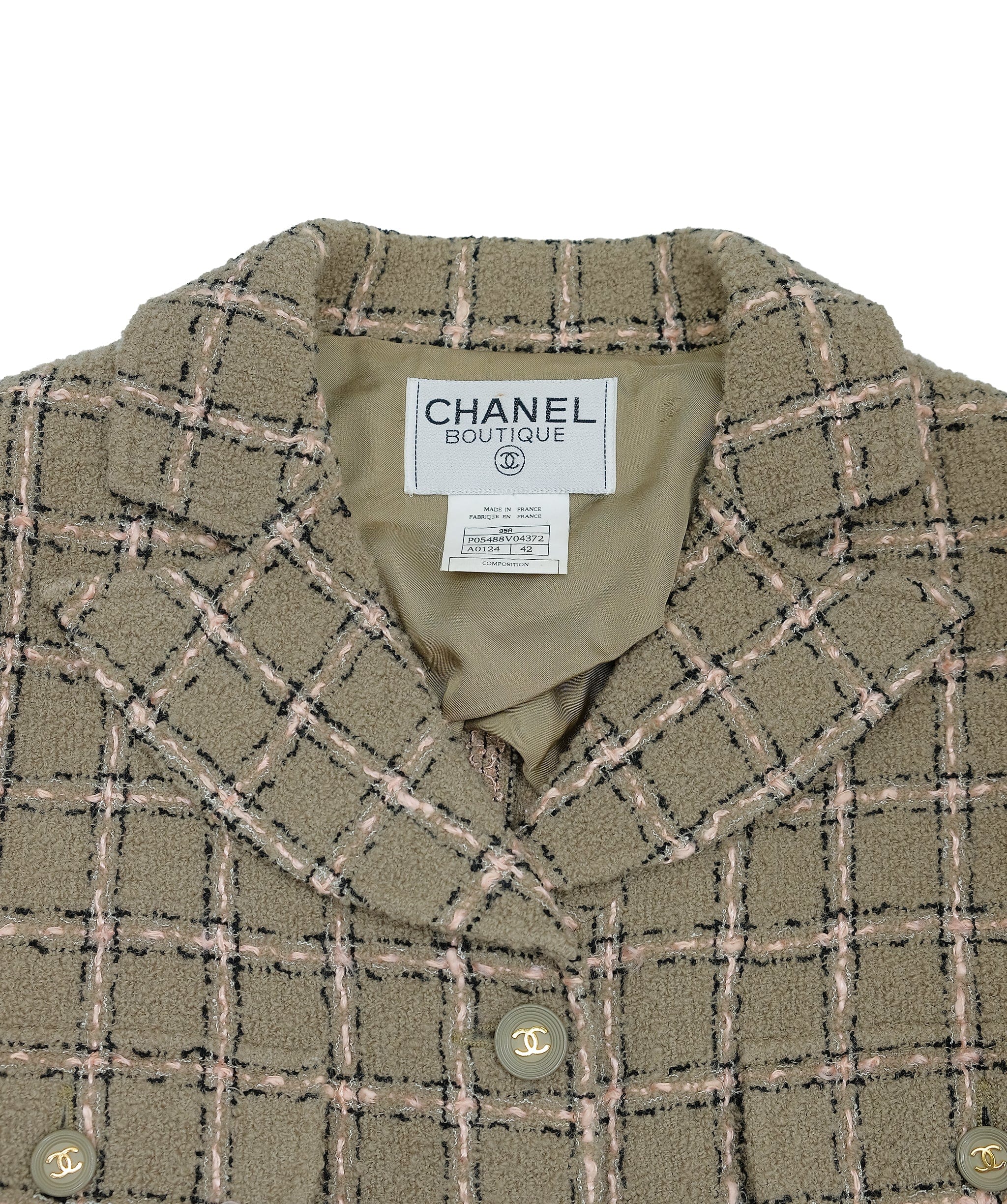 Chanel Chanel 95A Tweed Jacket Plaid Beige ASL7476