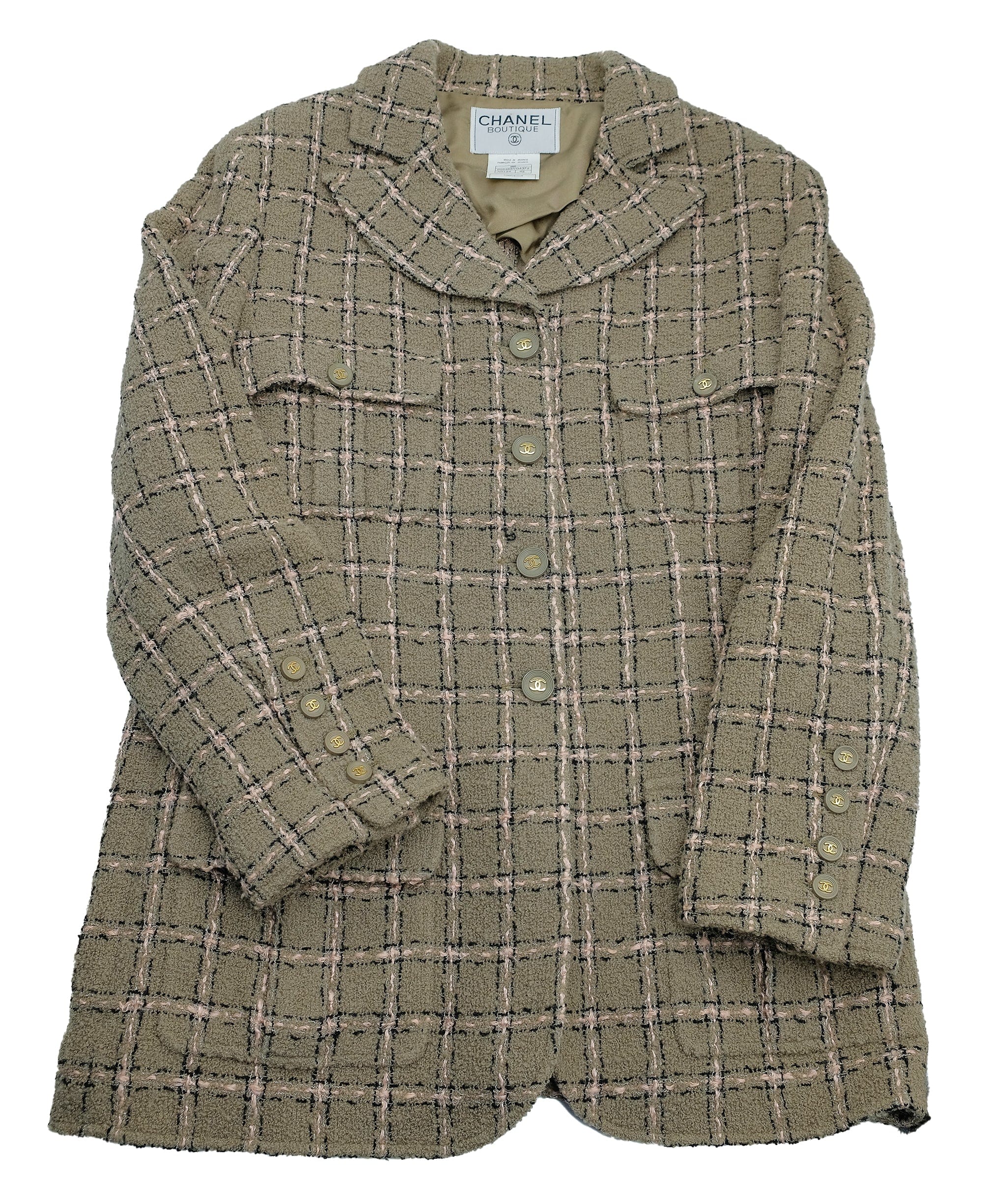 Chanel Chanel 95A Tweed Jacket Plaid Beige ASL7476