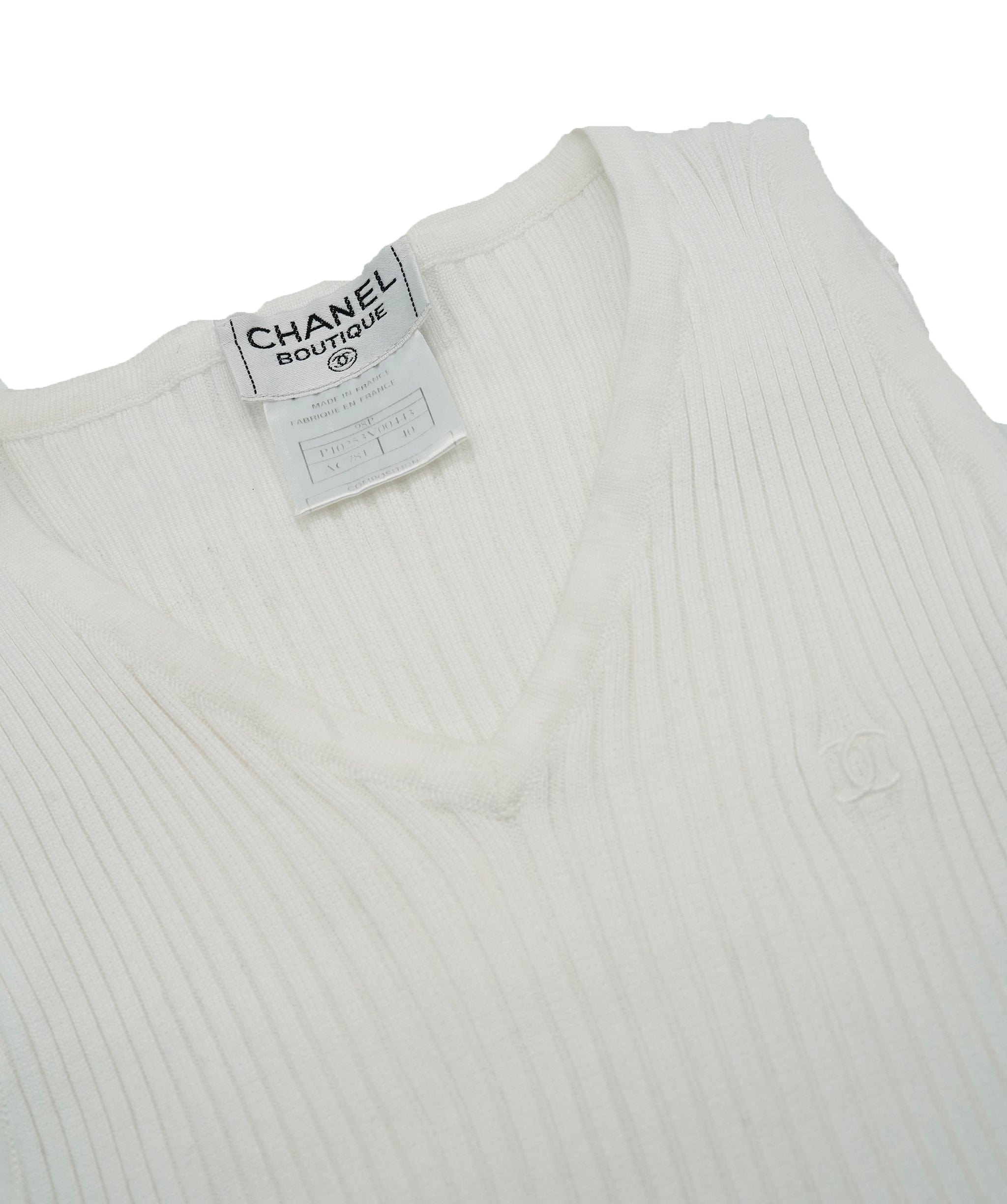 Chanel Chanel 98P Rib Tank Top White ASL5438