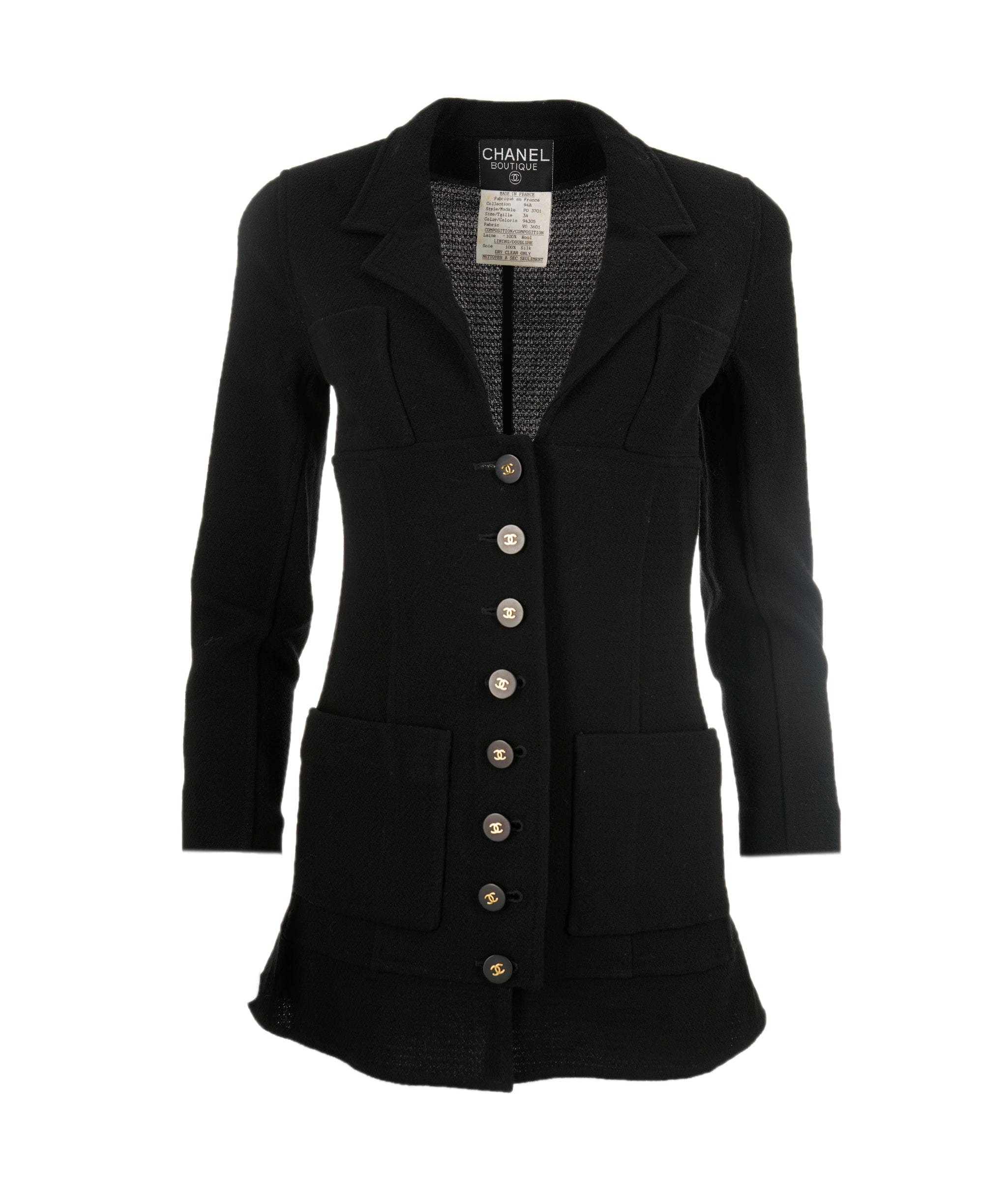 Chanel Chanel Big CC Buttons Long Jacket Black ASL5024