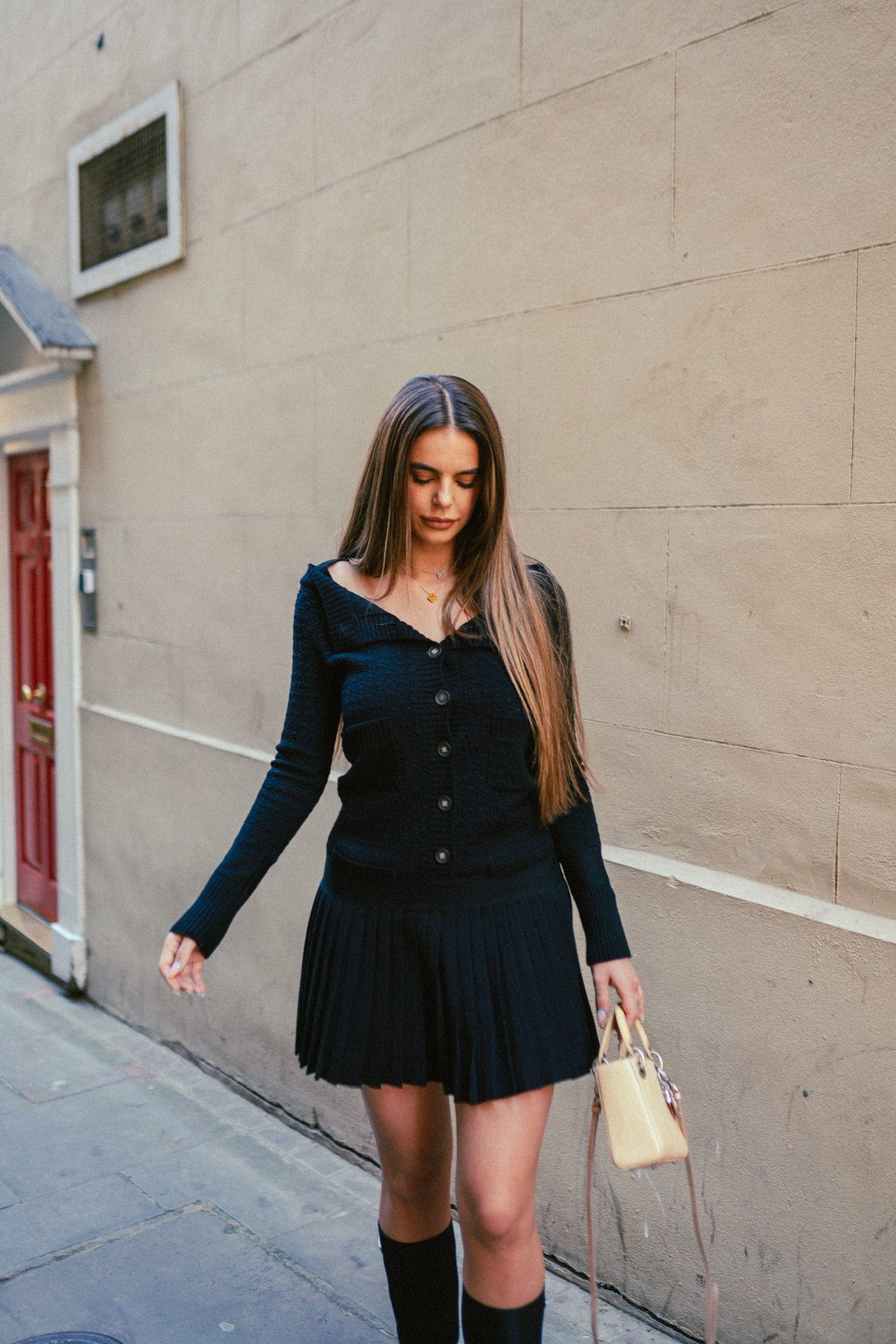 Chanel Chanel black knit dress with schoolgirl skirt details FR34 ASL3848