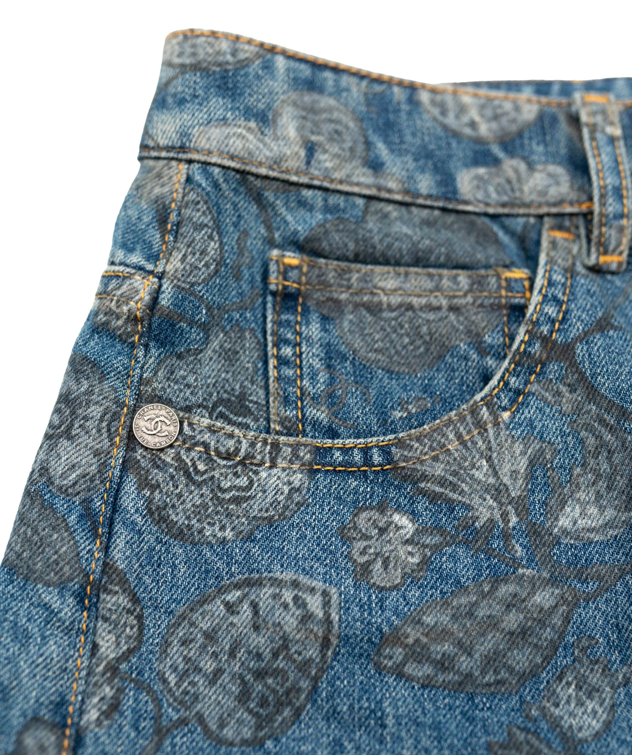 Chanel Chanel Blue Mid Wash Jeans With Floral Details  AGC1417