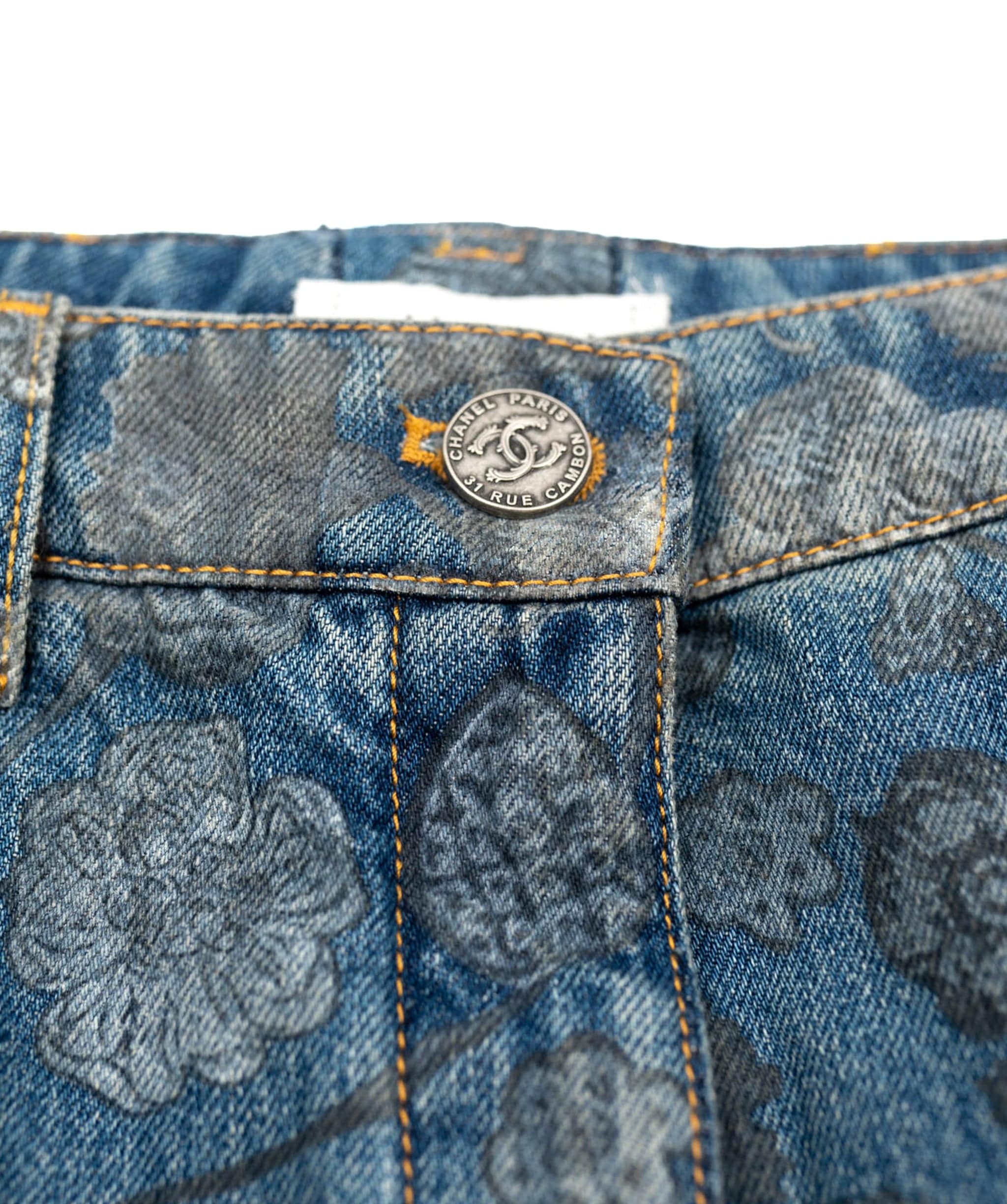 Chanel Chanel Blue Mid Wash Jeans With Floral Details  AGC1417