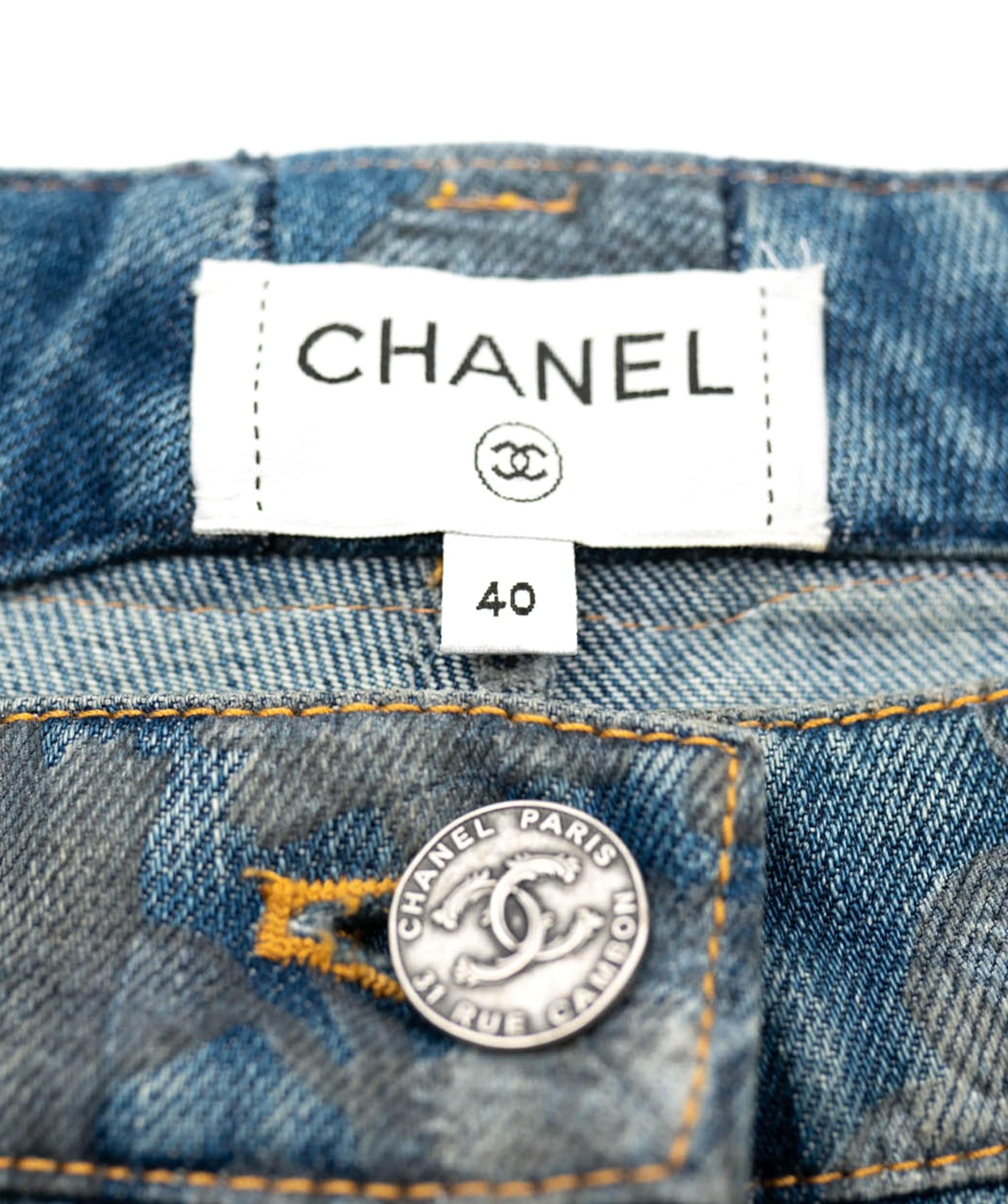 Chanel Chanel Blue Mid Wash Jeans With Floral Details  AGC1417