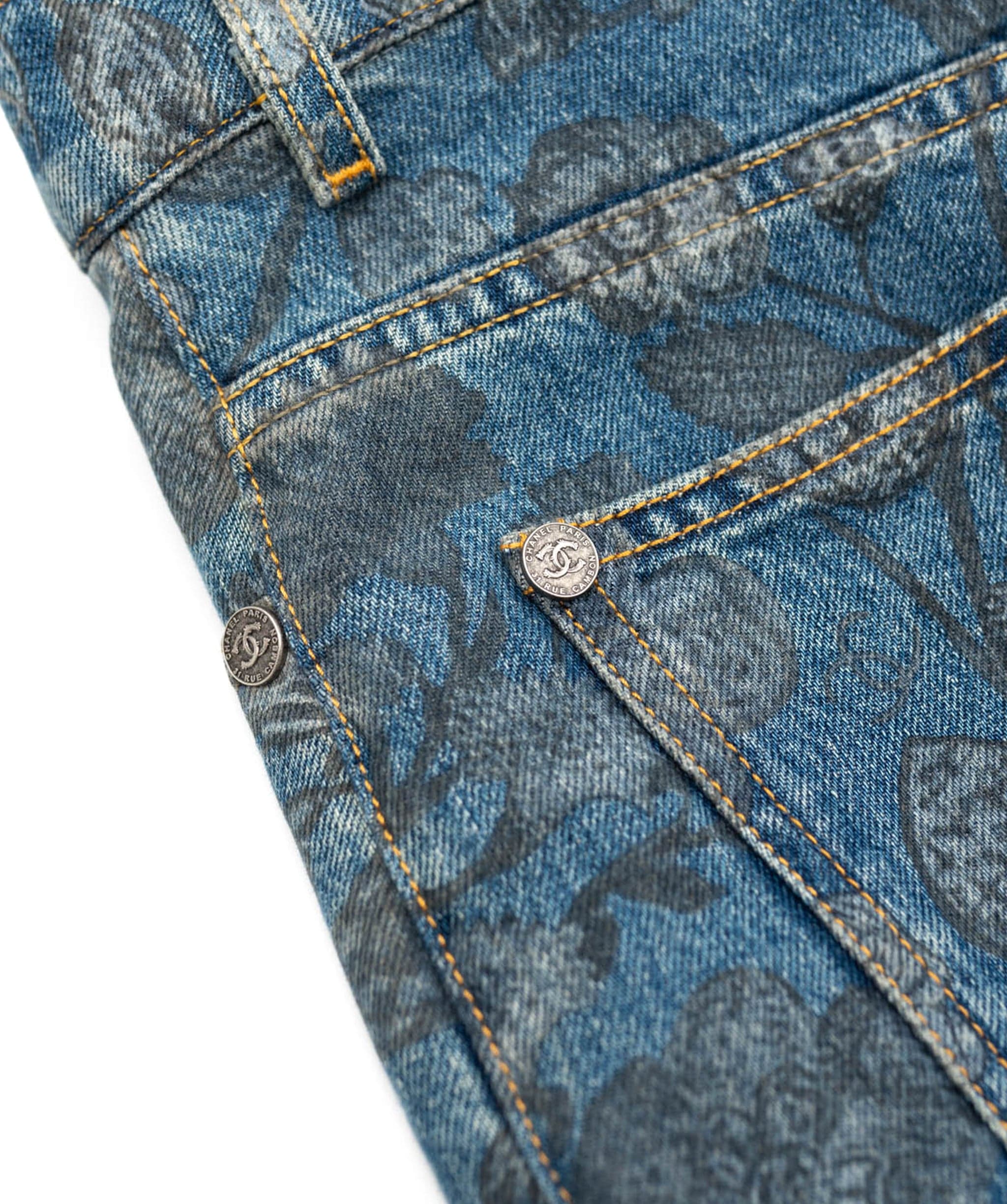 Chanel Chanel Blue Mid Wash Jeans With Floral Details  AGC1417