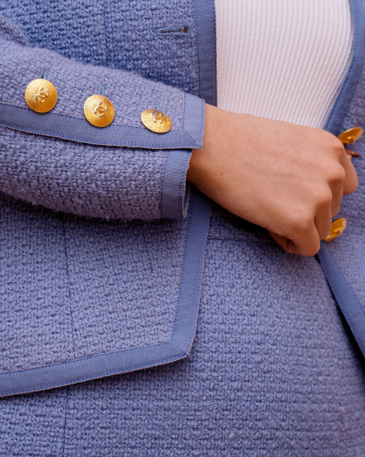 Chanel Chanel Boutique Powder Blue Tweed Skirt Suit - ASL1978