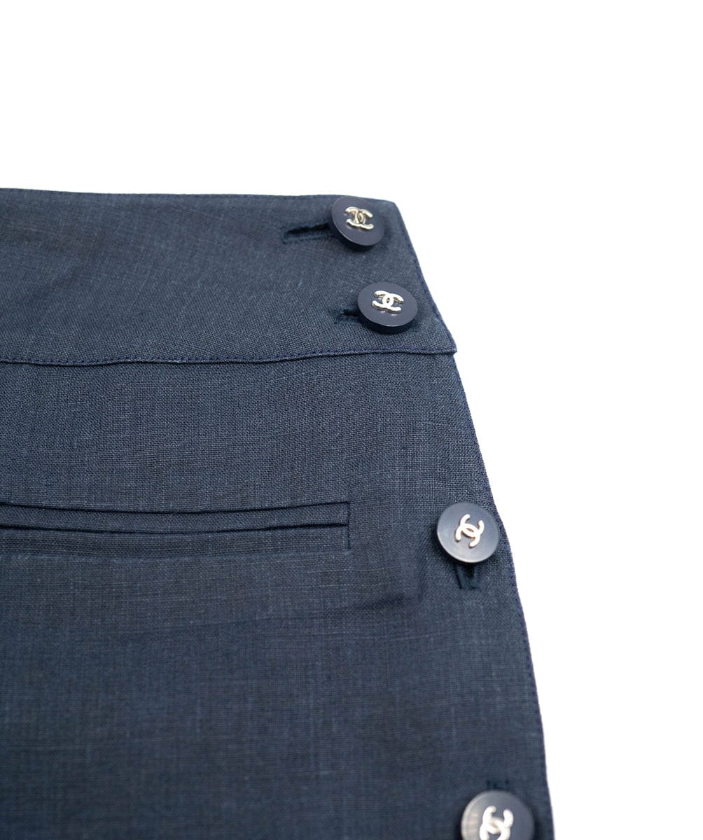 Chanel Chanel CC Button Skirt Linen Navy ASL4655