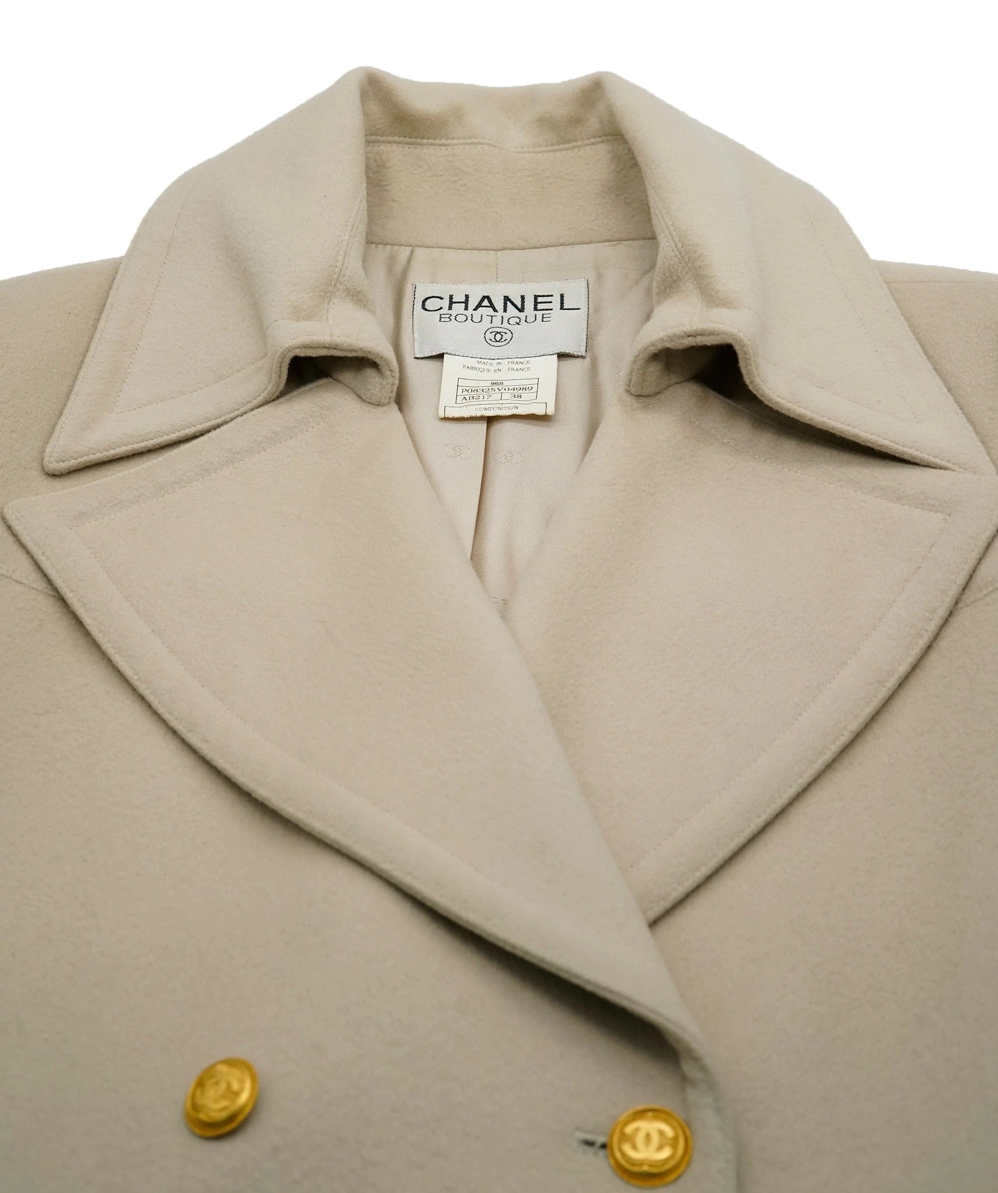 Chanel Chanel CC Buttons Cashmere Coat Light Beige ASL5401