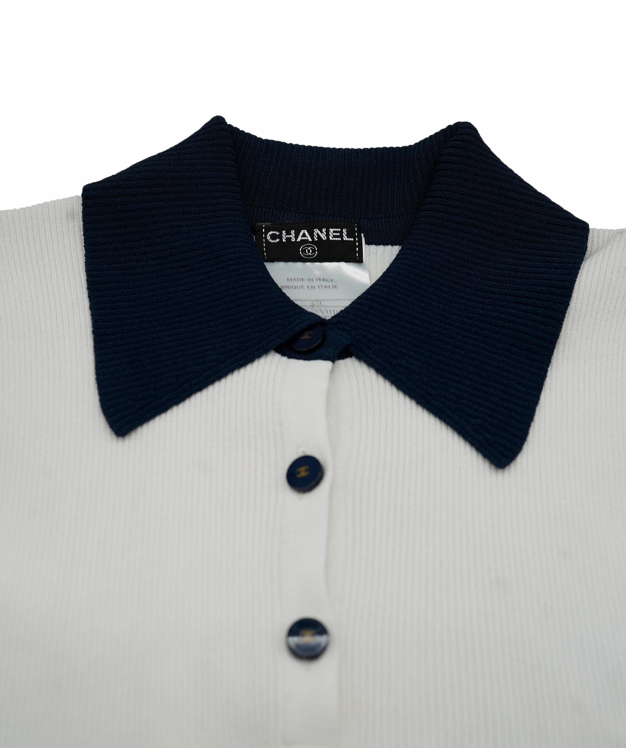 Chanel Chanel Collar Top Sleeveless White Navy ASL5781