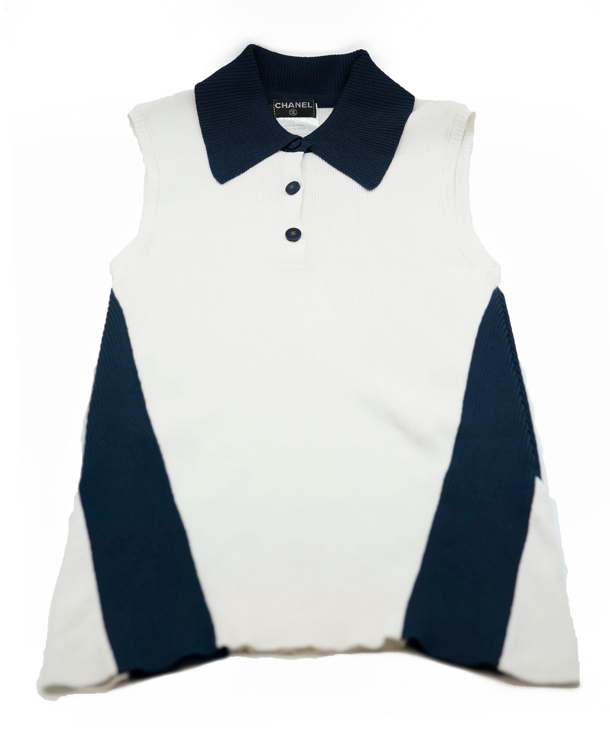 Chanel Chanel Collar Top Sleeveless White Navy ASL5781