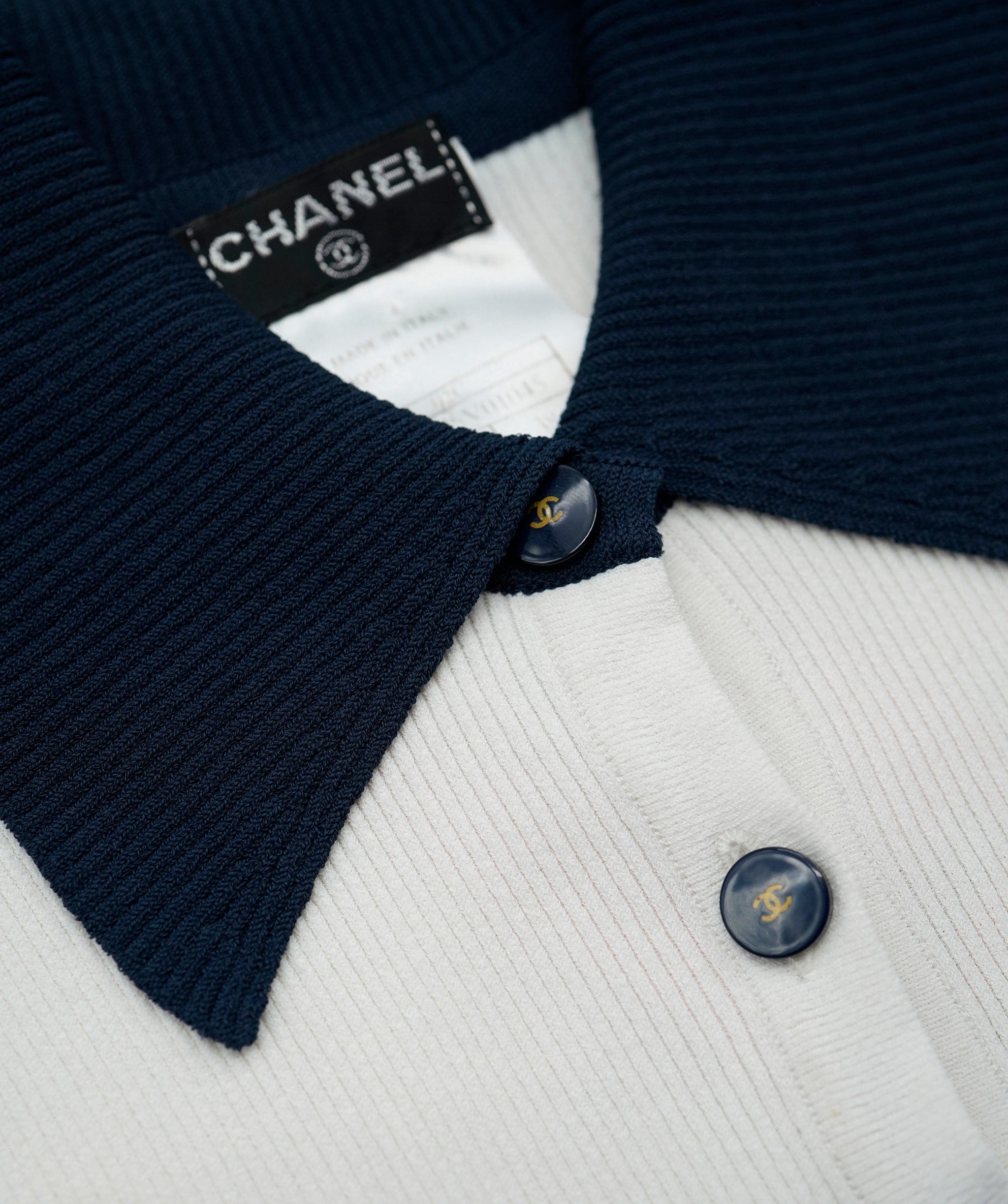 Chanel Chanel Collar Top Sleeveless White Navy ASL5781