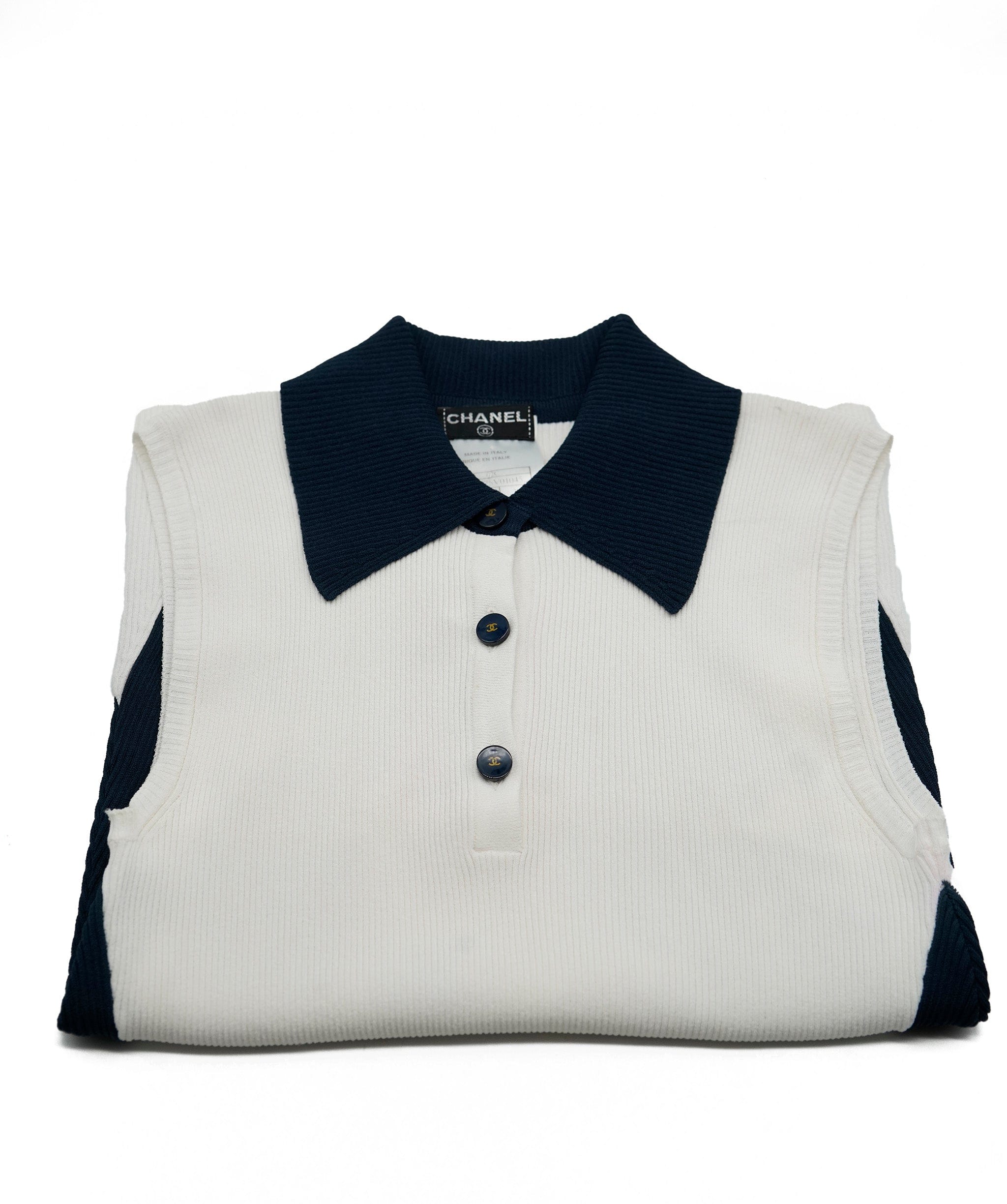 Chanel Chanel Collar Top Sleeveless White Navy ASL5781