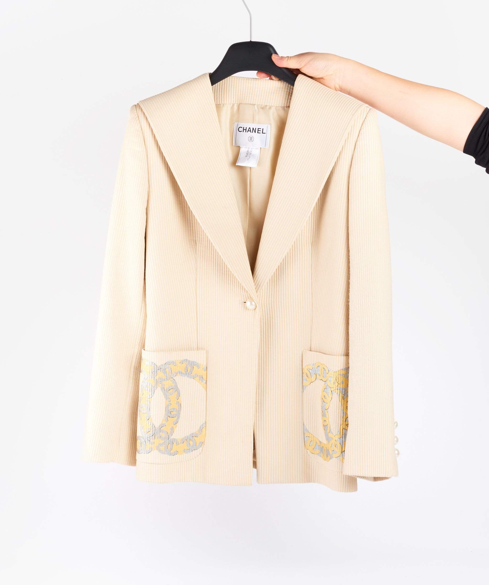 Chanel Chanel Cream Pinstripe Cc Pocket Jacket