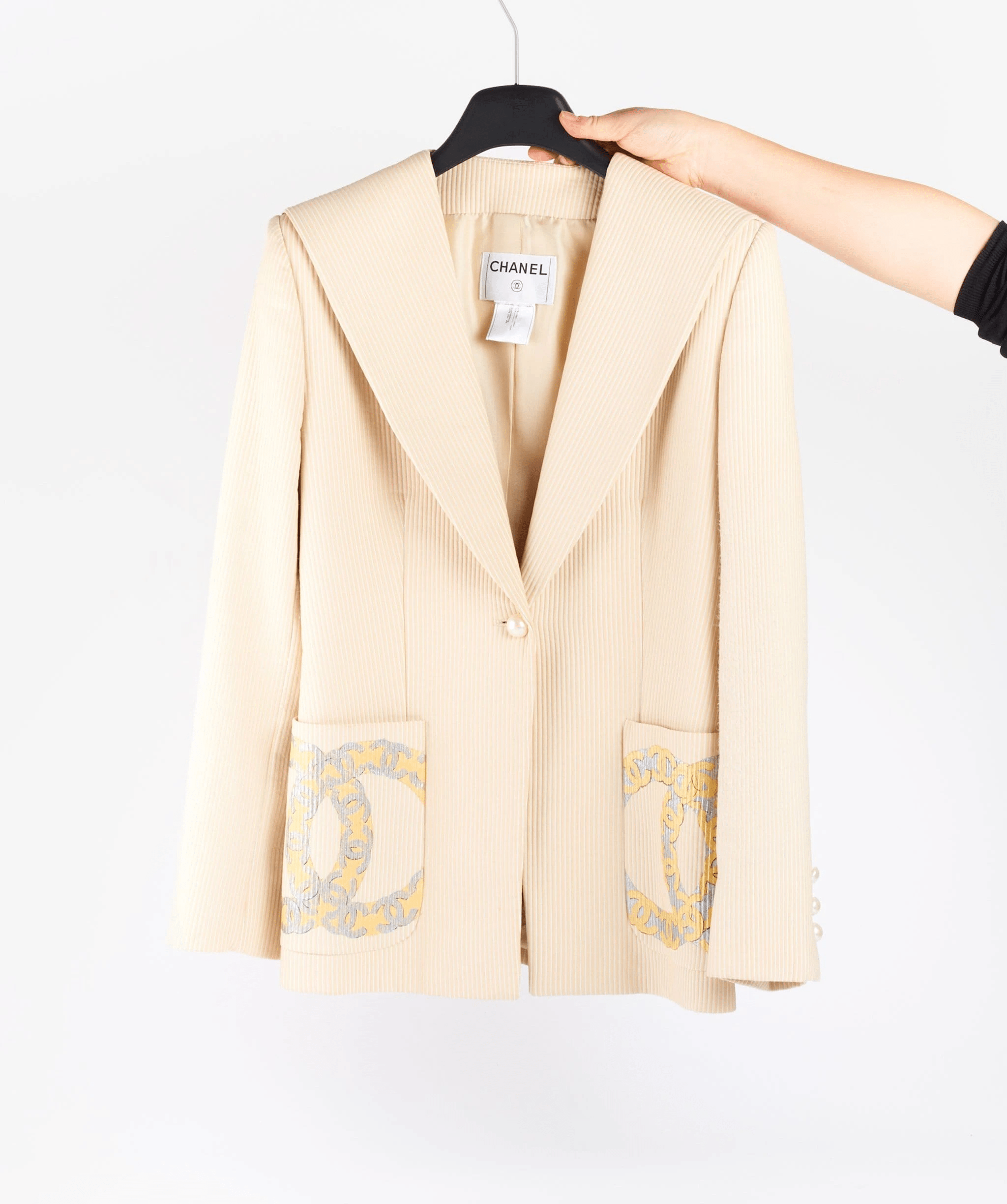 Chanel Chanel Cream Pinstripe Cc Pocket Jacket