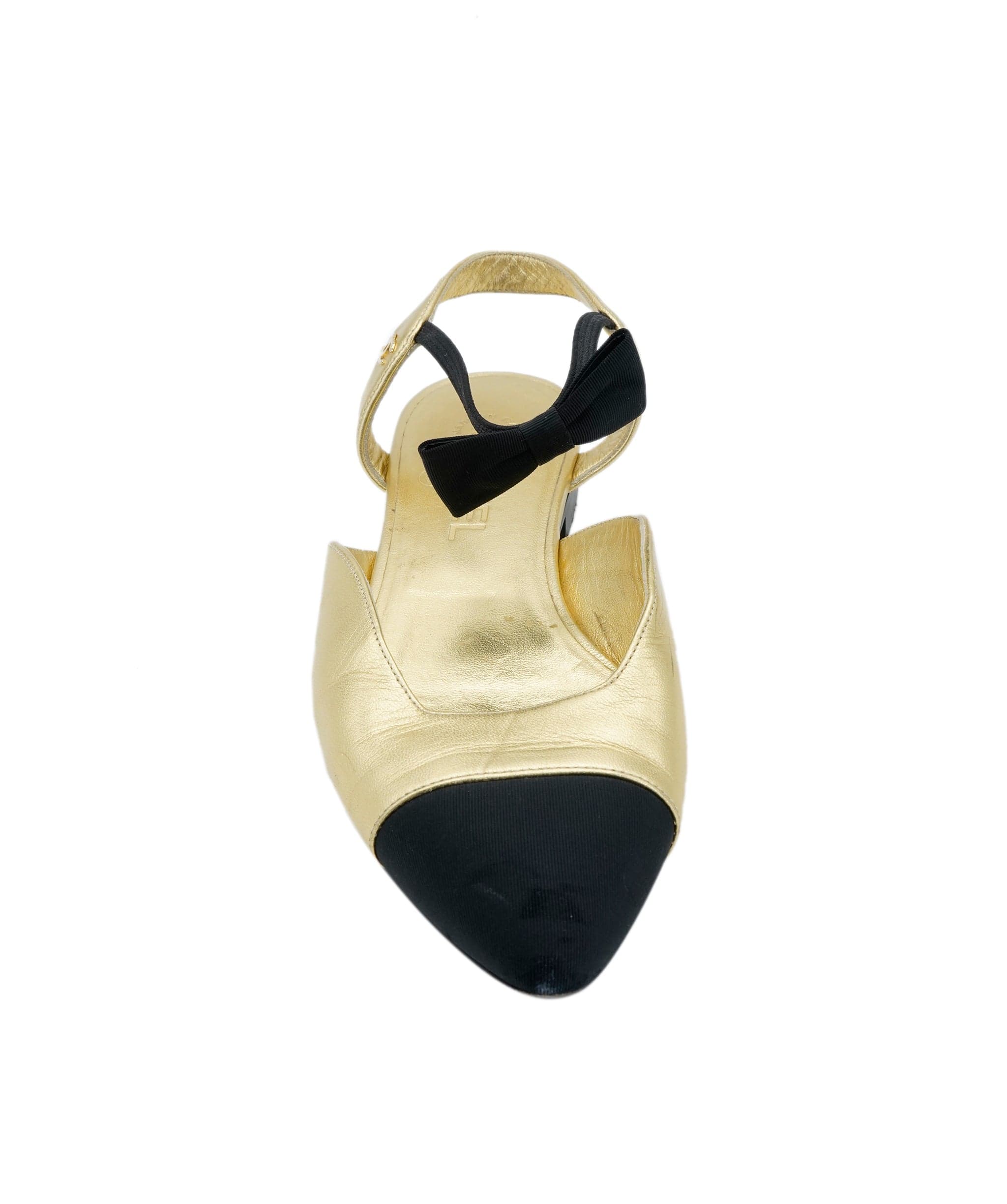 Chanel Chanel gold and black lambskin lat slingbacks with bow 38,5 ASL6513