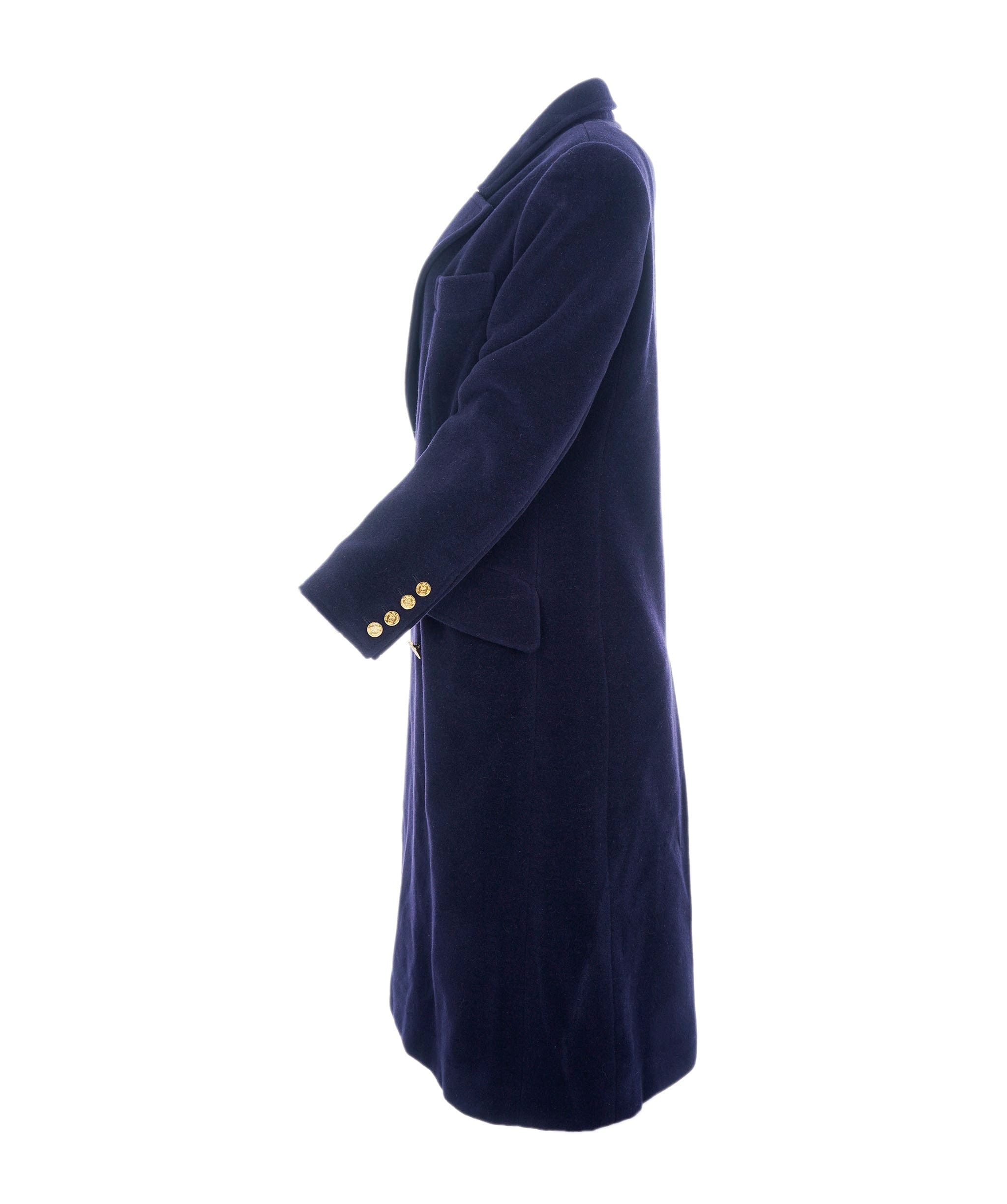 Chanel Chanel Gold Button Long Coat Navy ASL6982