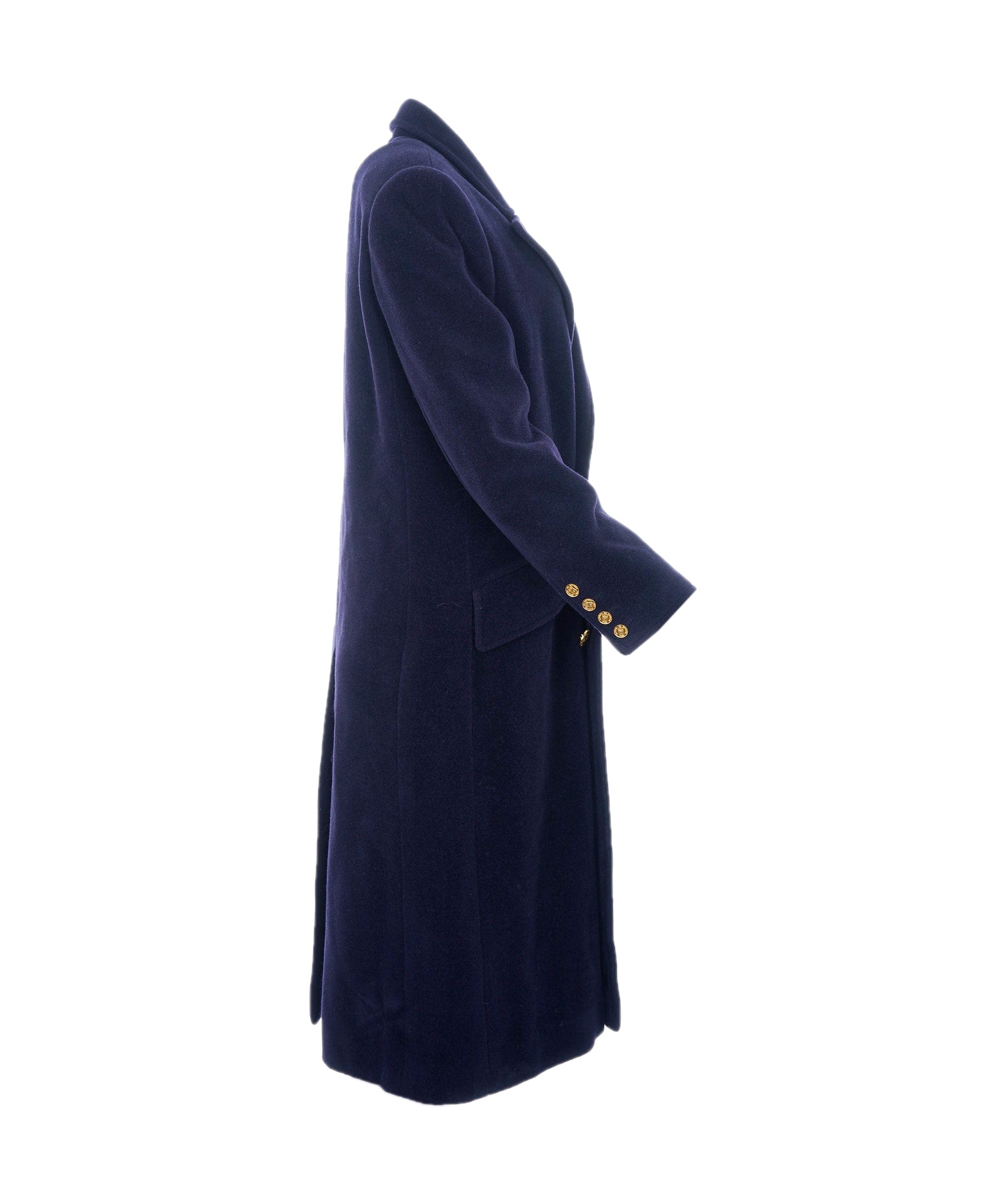 Chanel Chanel Gold Button Long Coat Navy ASL6982