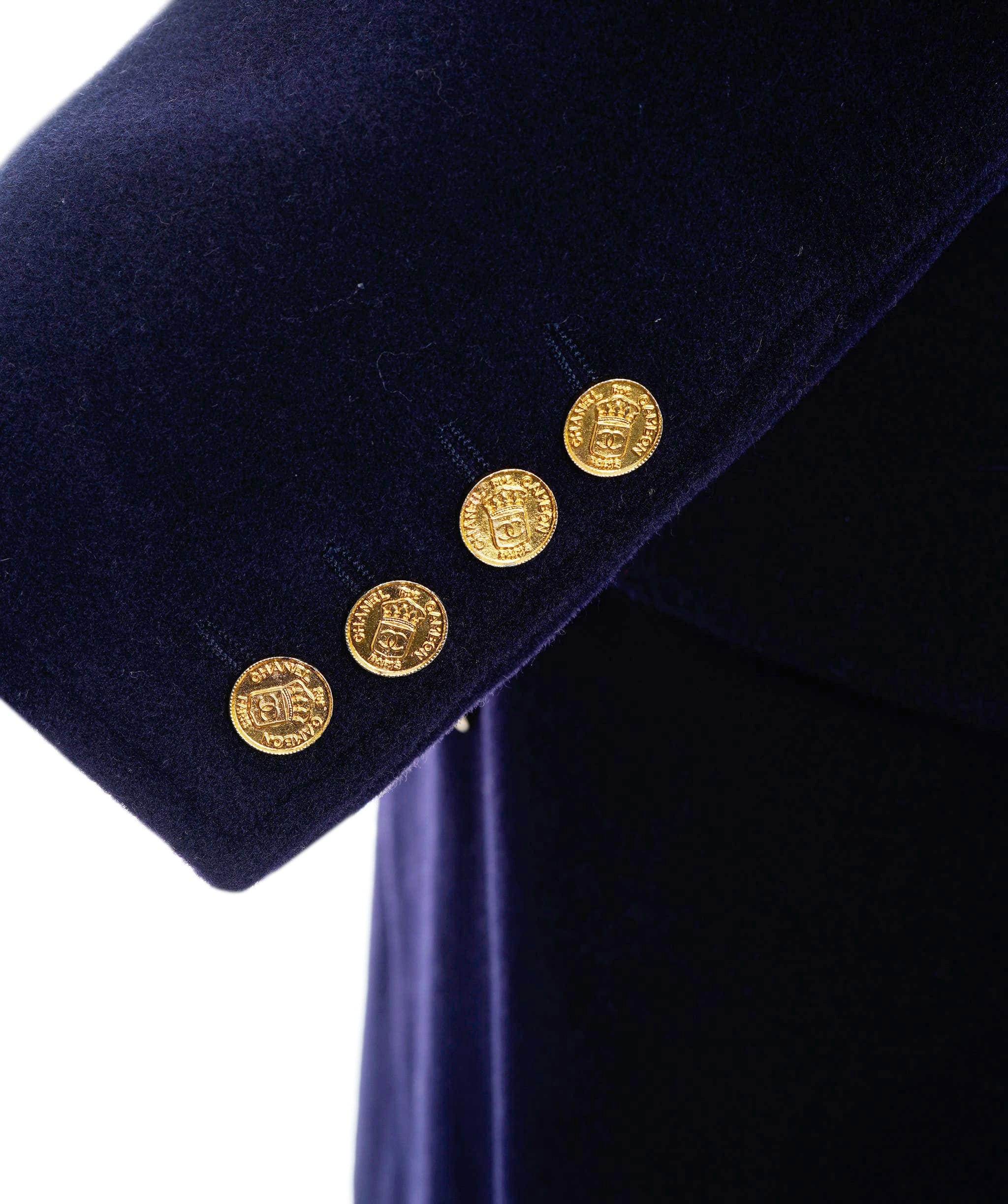 Chanel Chanel Gold Button Long Coat Navy ASL6982