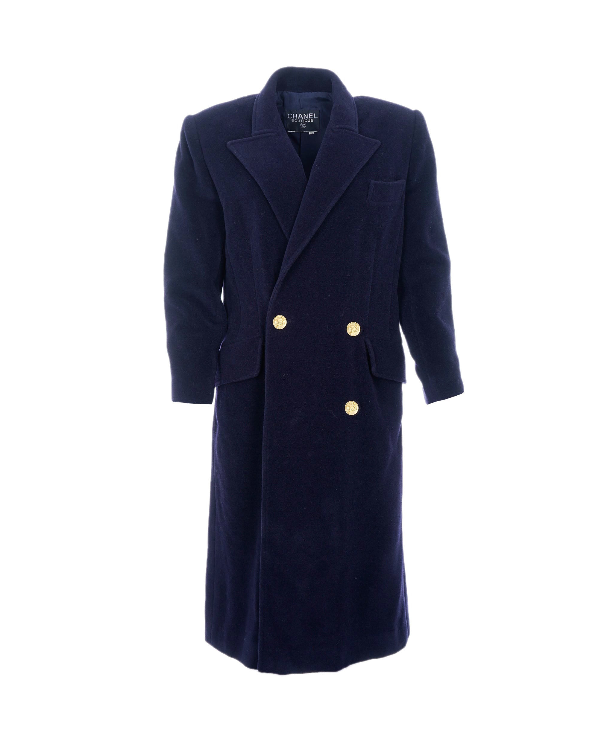 Chanel Chanel Gold Button Long Coat Navy ASL6982