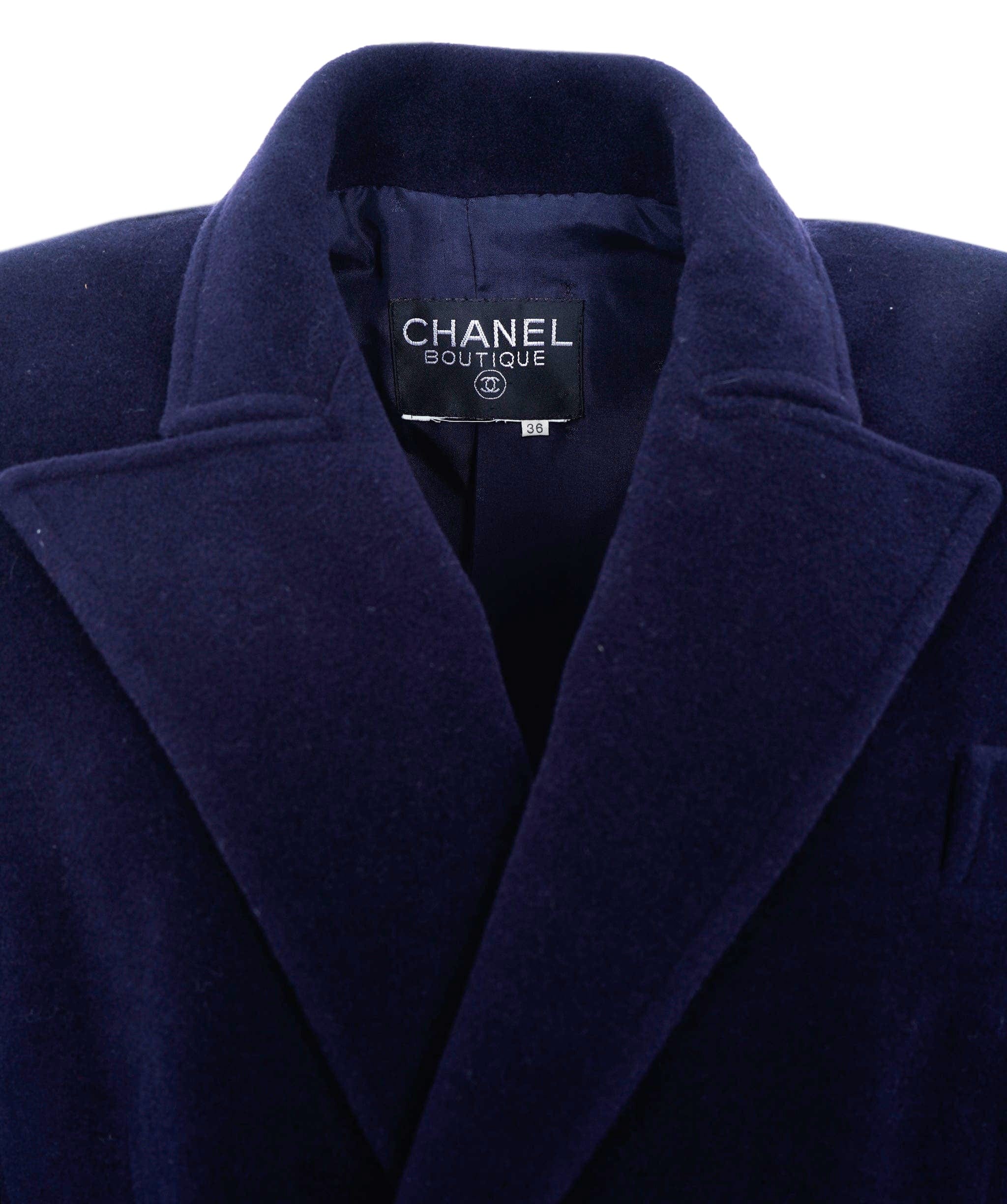 Chanel Chanel Gold Button Long Coat Navy ASL6982