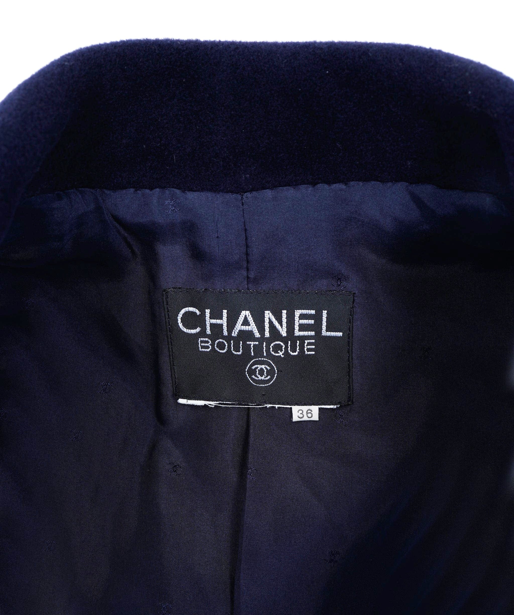 Chanel Chanel Gold Button Long Coat Navy ASL6982