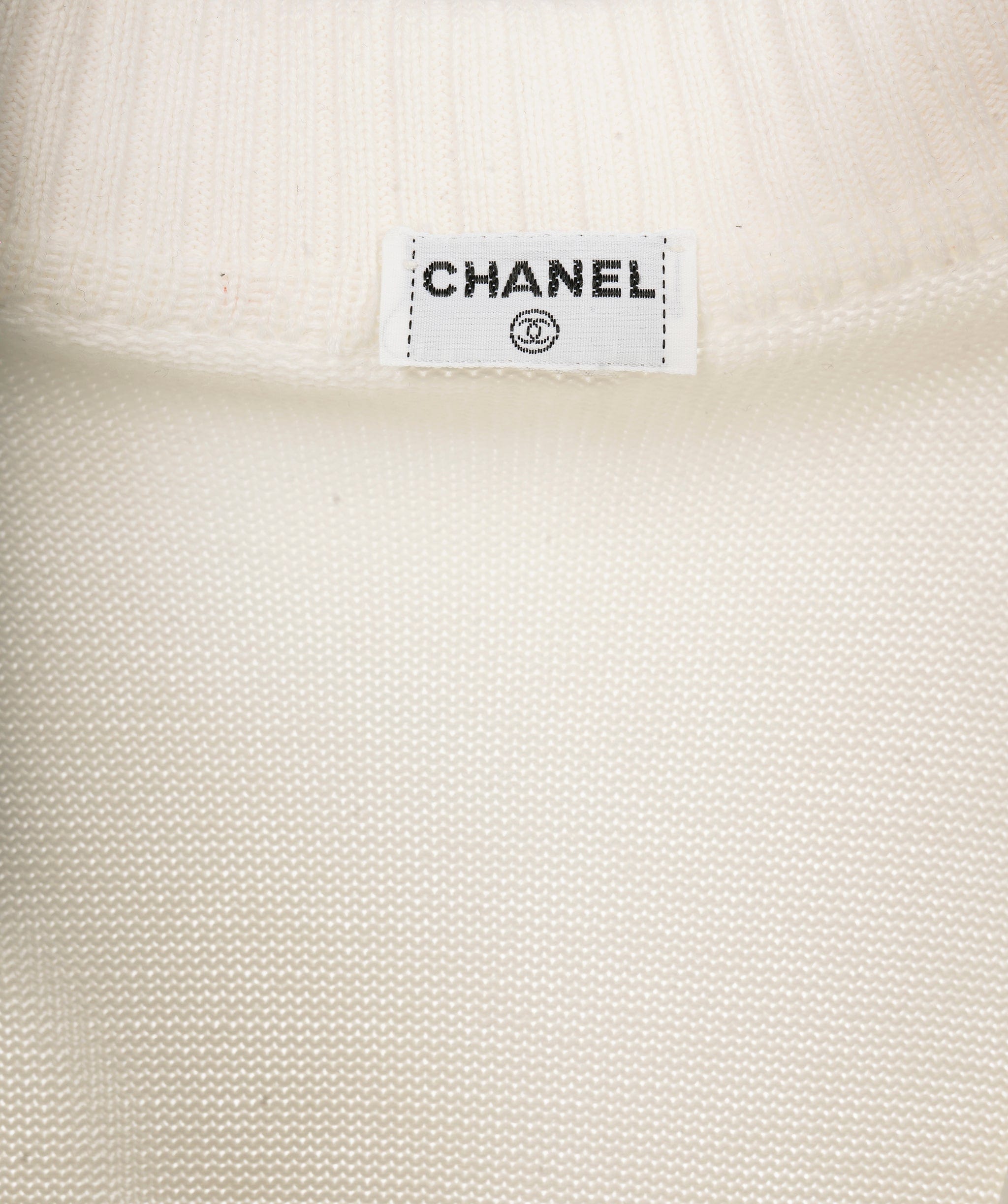 Chanel Chanel Gold Clover Button Knit Top White ASL7143