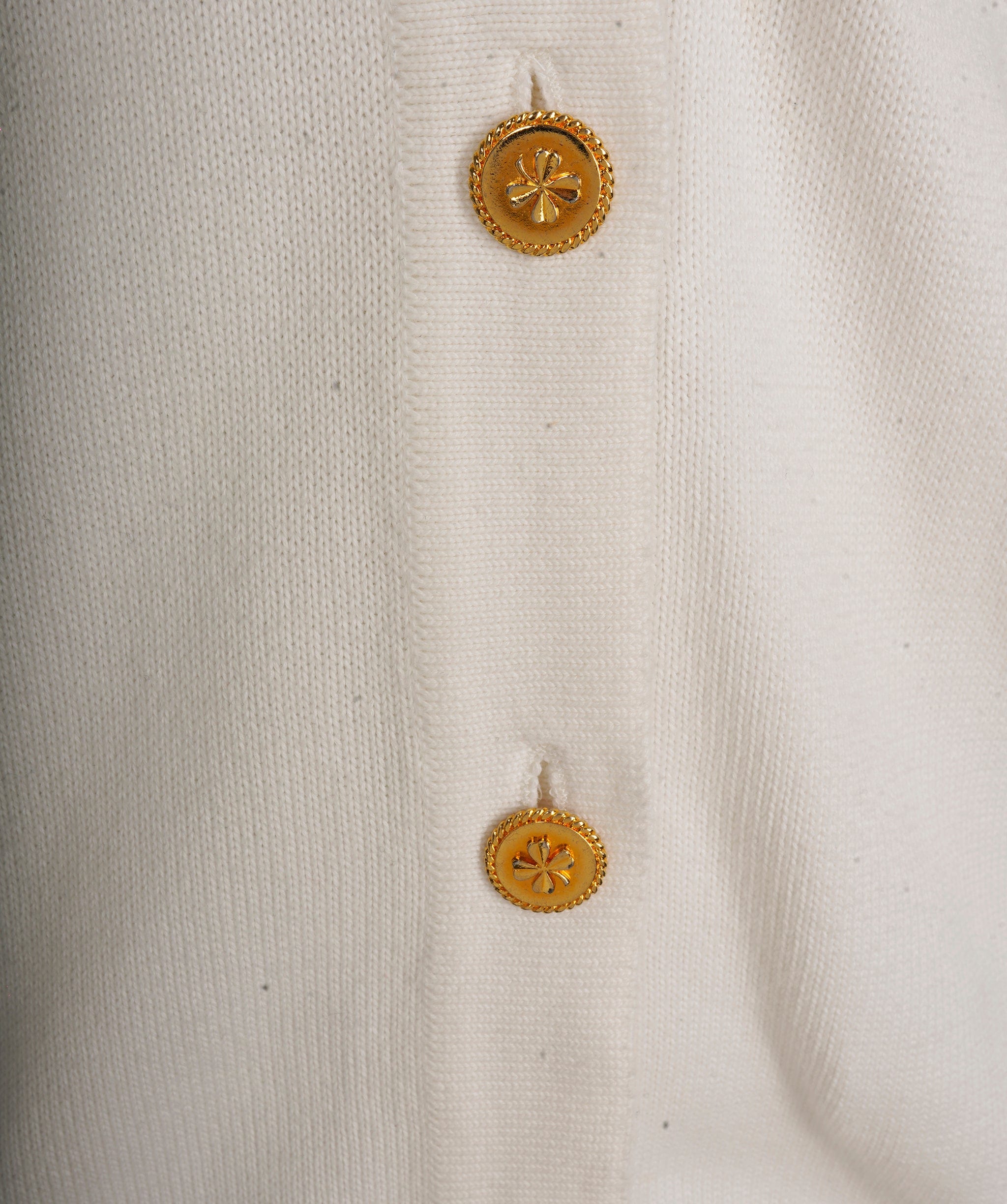 Chanel Chanel Gold Clover Button Knit Top White ASL7143