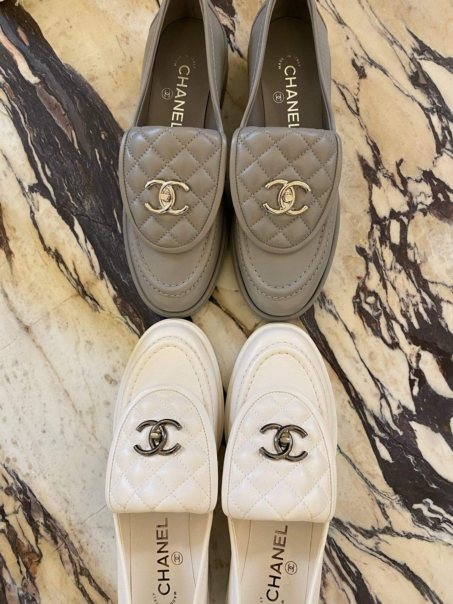 Chanel Chanel Grey CC Lambskin Leather Loafers MO-LOAF-04 - AGC1057