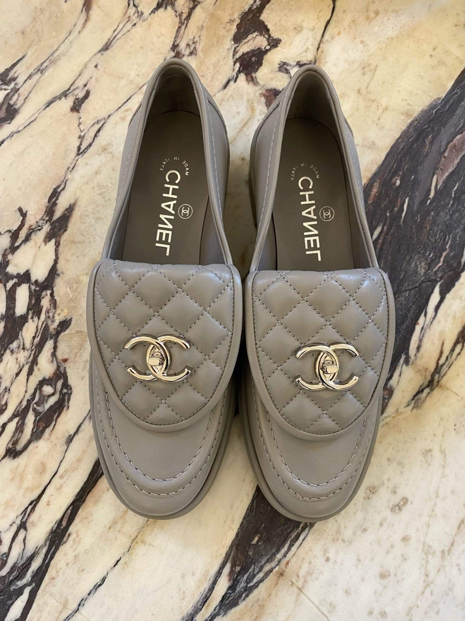 Chanel Chanel Grey CC Lambskin Leather Loafers MO-LOAF-04 - AGC1057