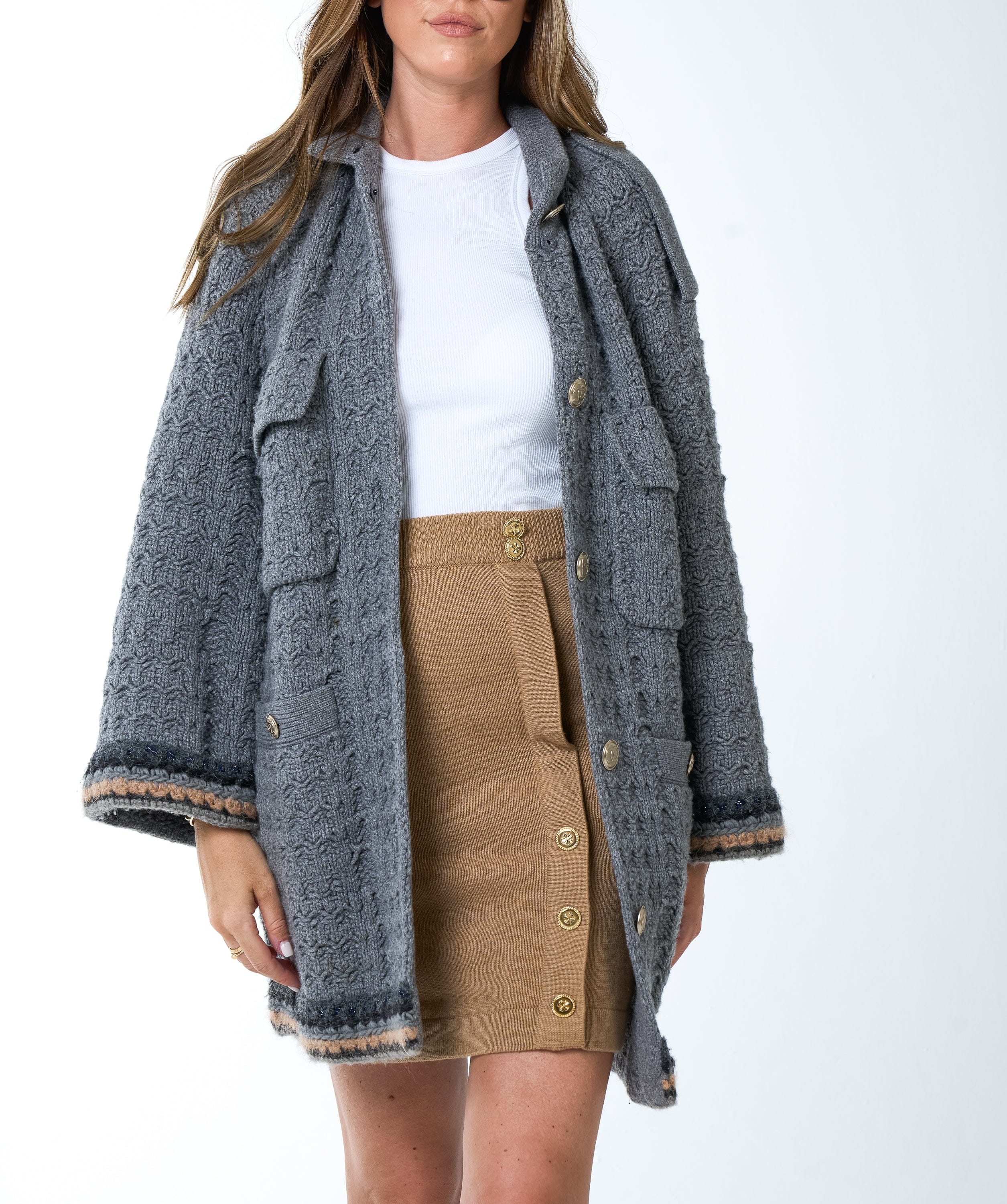 Chanel Chanel grey thick knit jacket ASL3815