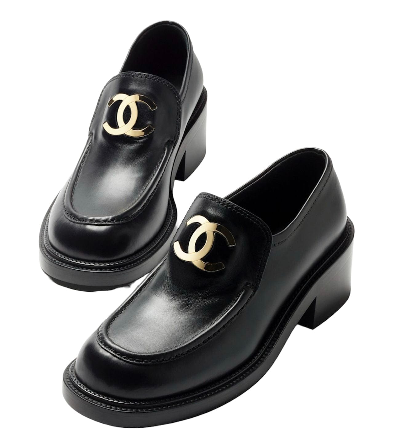 Chanel Chanel Loafers Black Calfskin Large CC EU38.5 SKC1286