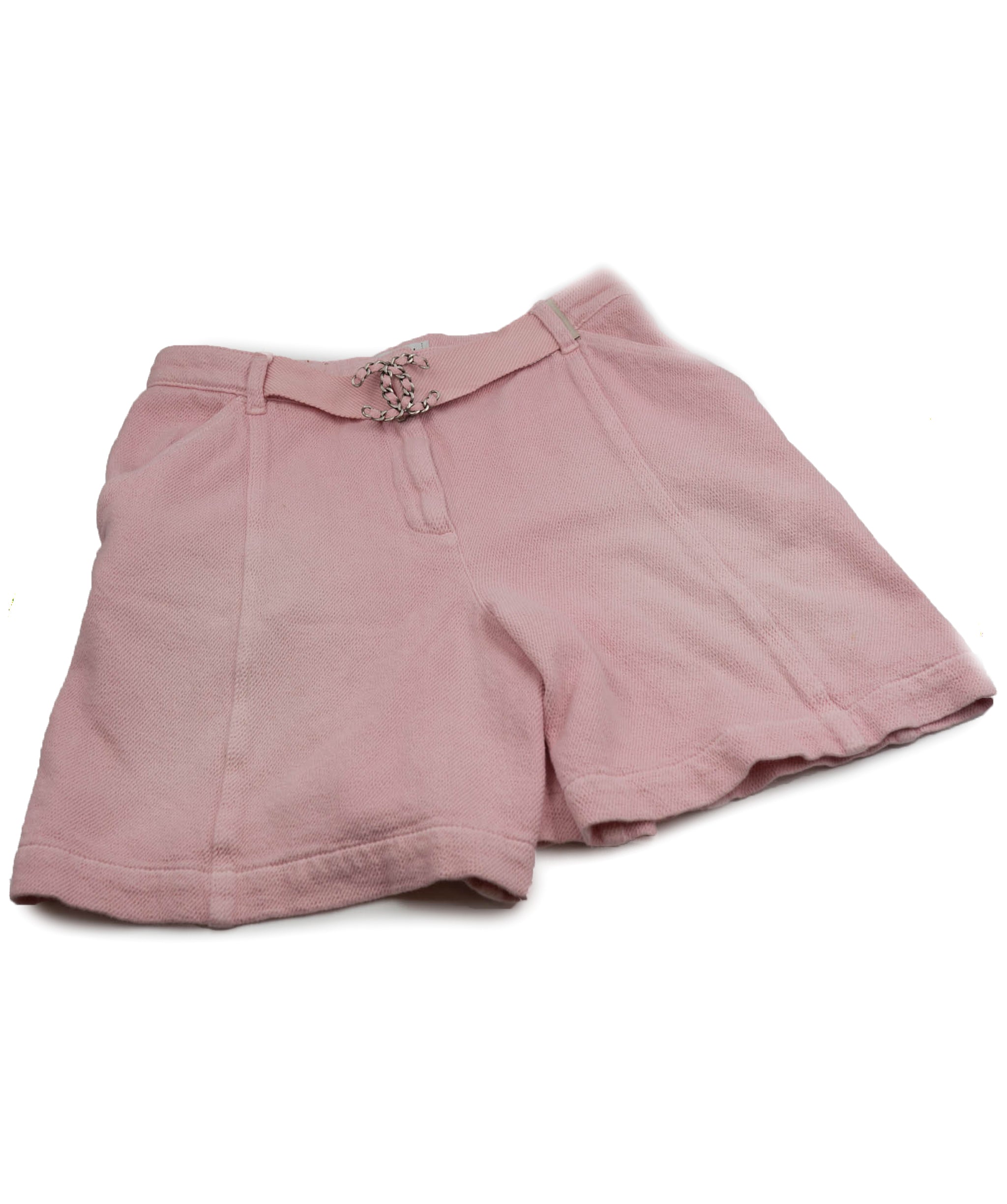 Chanel Chanel pink cotton terry shorts with CC chain logo buckle ASL4725