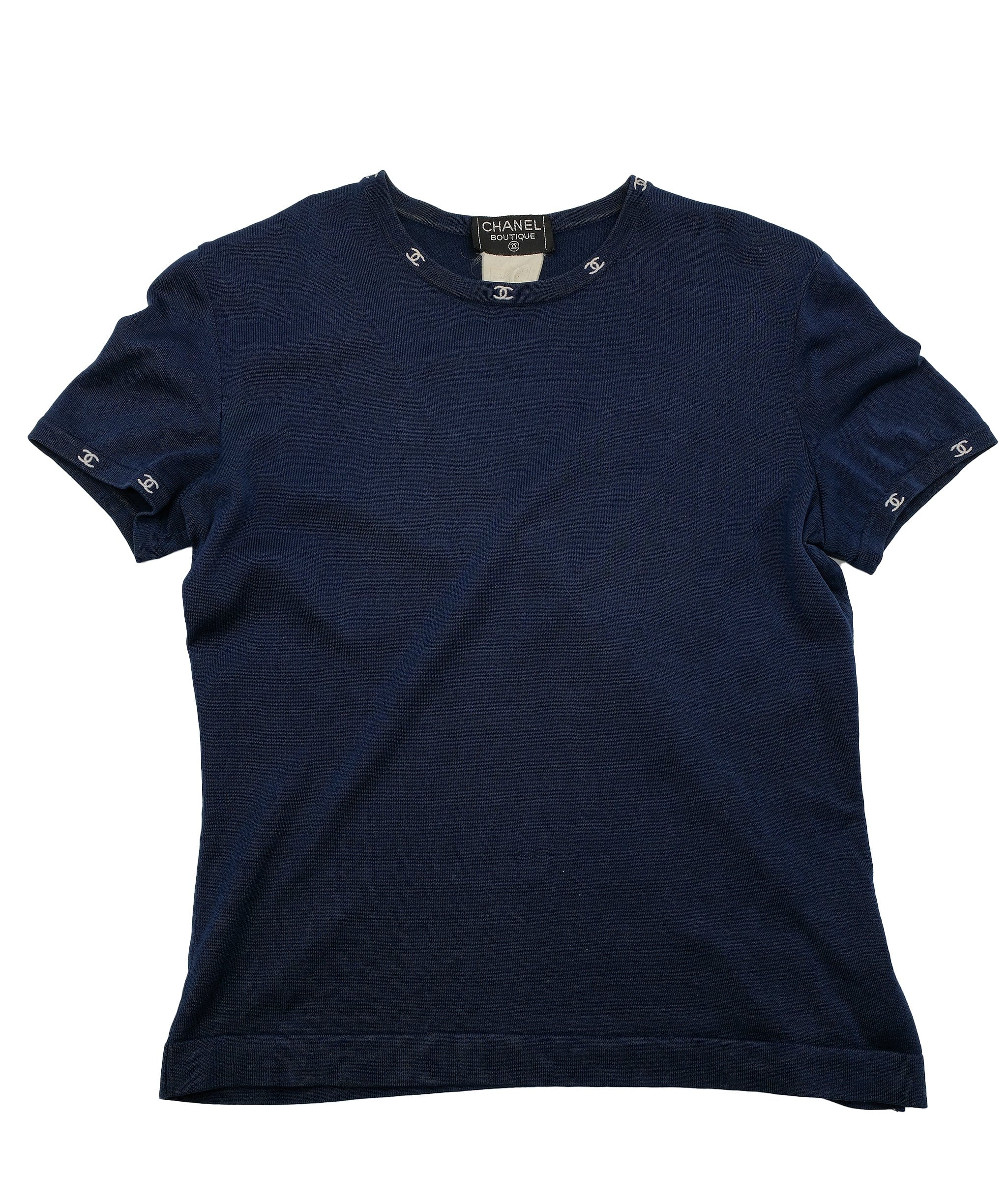 Chanel Chanel Small C Stitch Summer Knit Top Navy #42 ASL7462